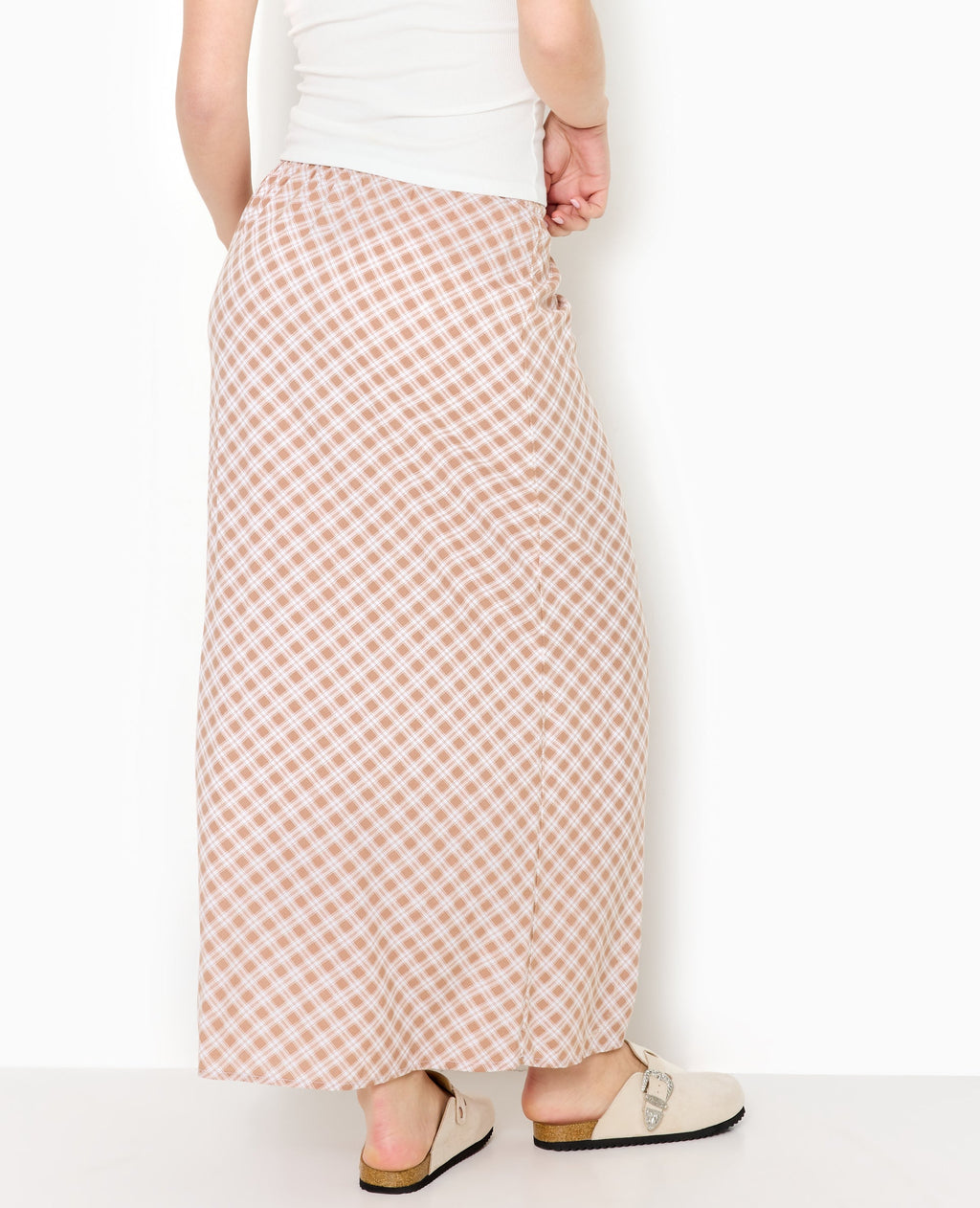 Jupe longue ceinture élastiquée motif carreaux