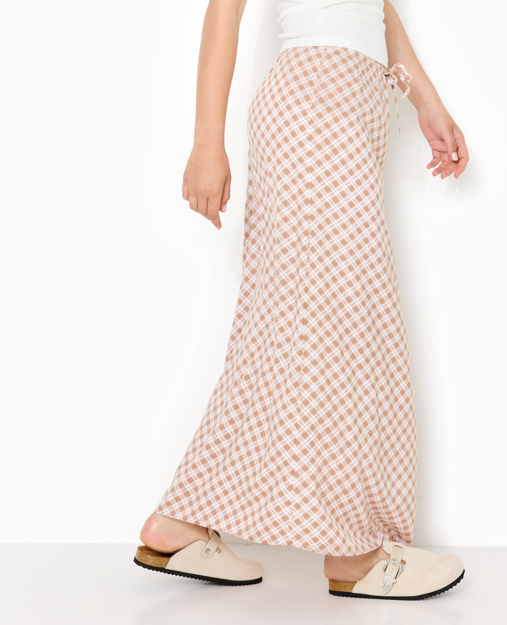 Jupe longue ceinture élastiquée motif carreaux