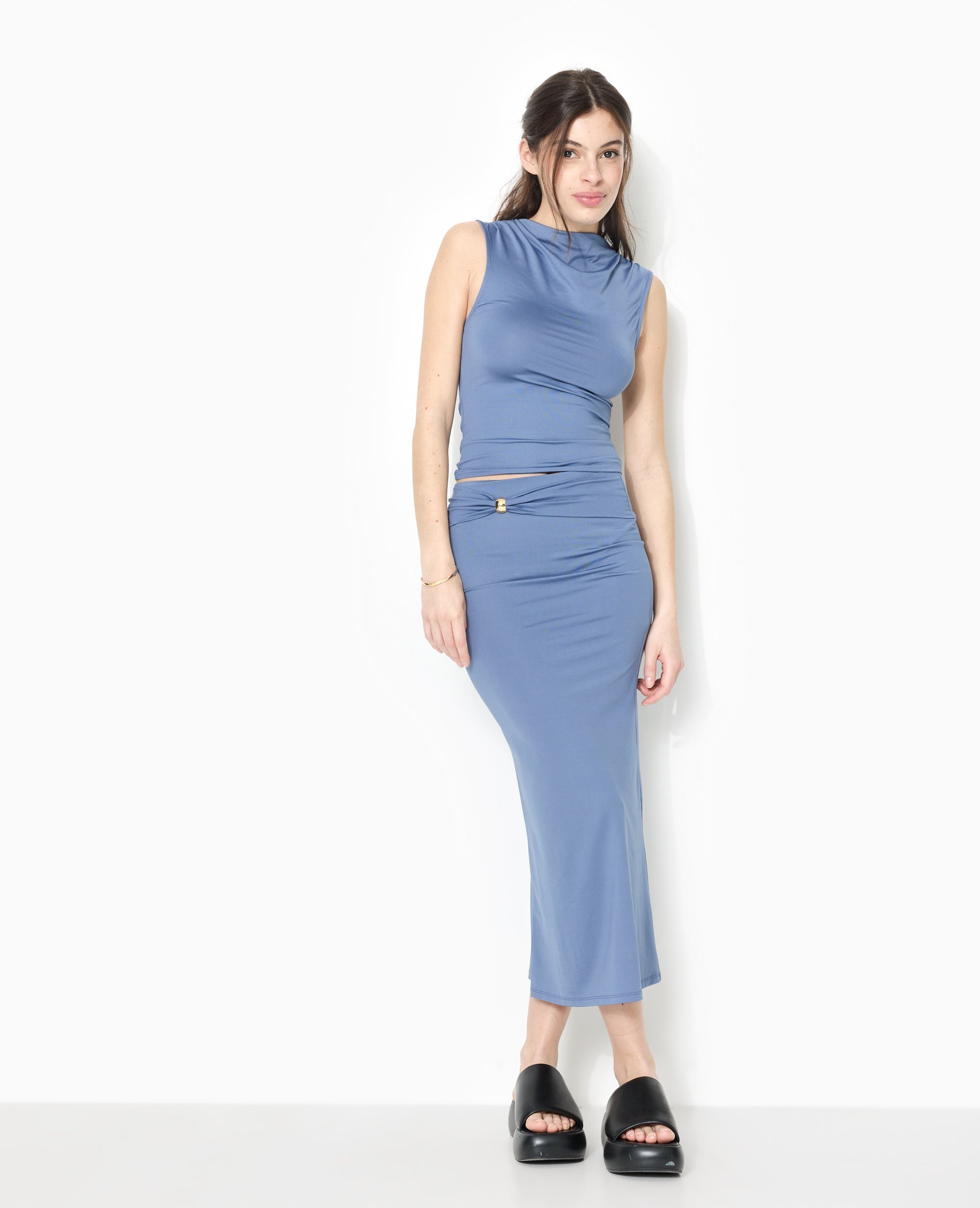 Jupe longue en maille extensible avec boucle