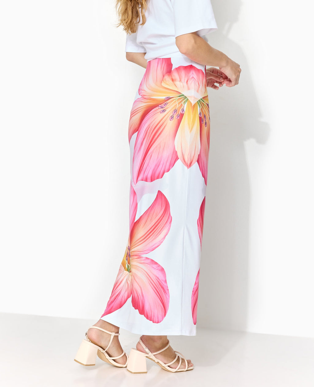 Jupe longue en maille impimée maxi fleurs