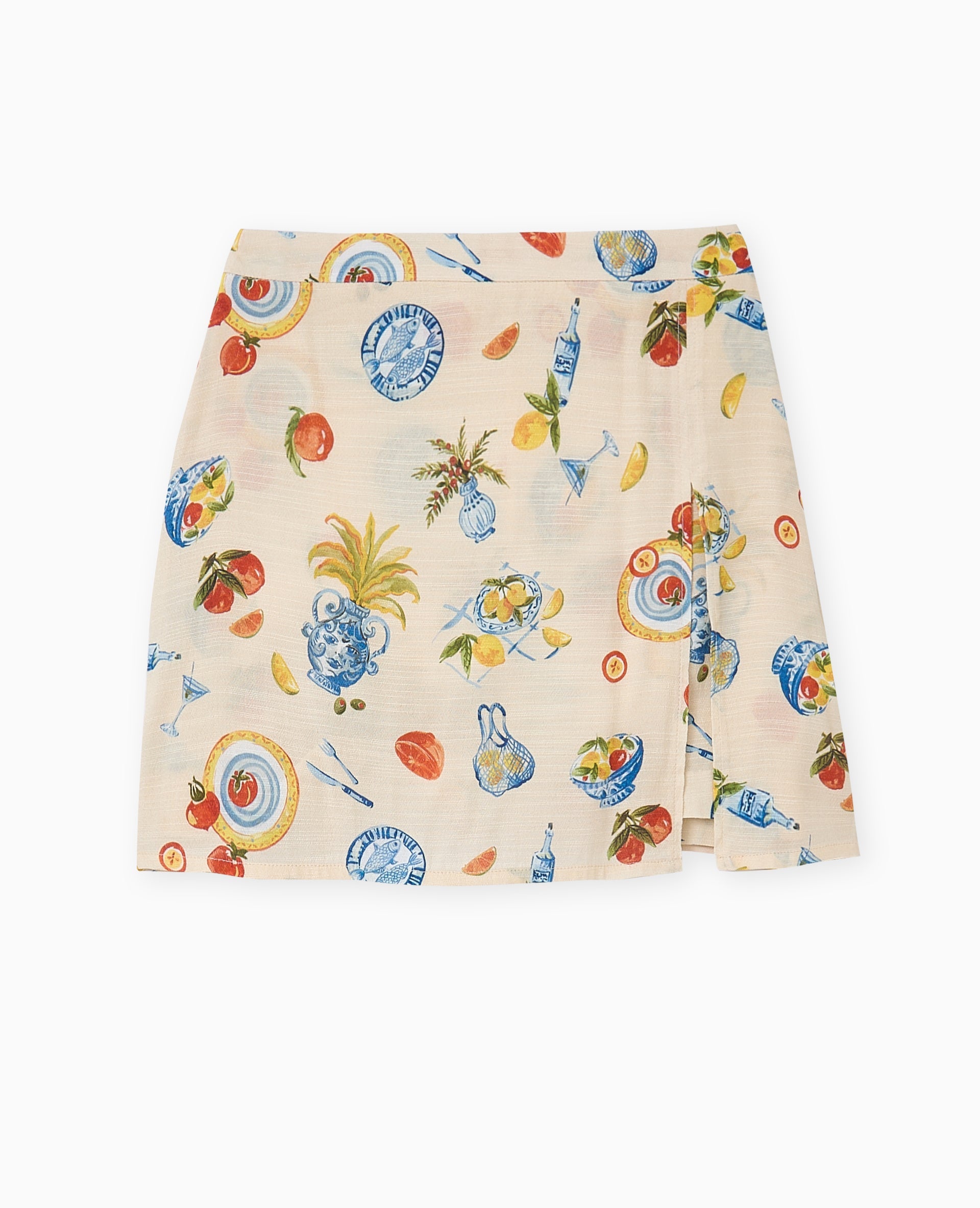 Jupe-short en tissu fluide motif fruits