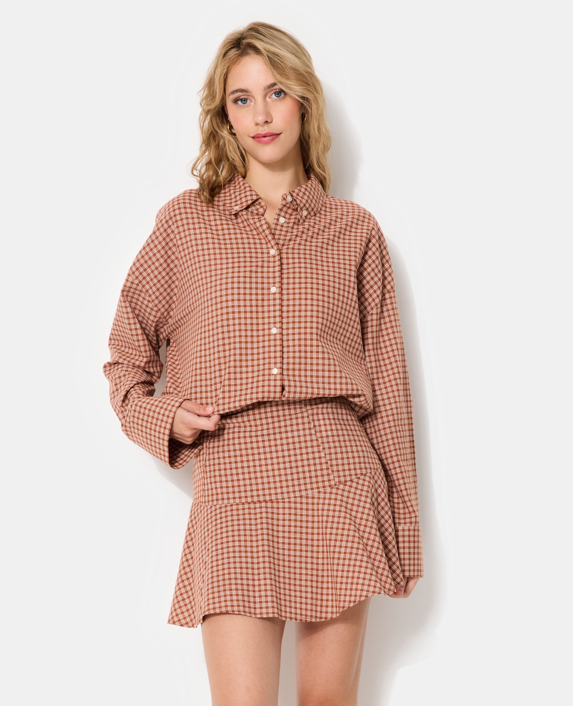 Jupe courte patineuse motif carreaux