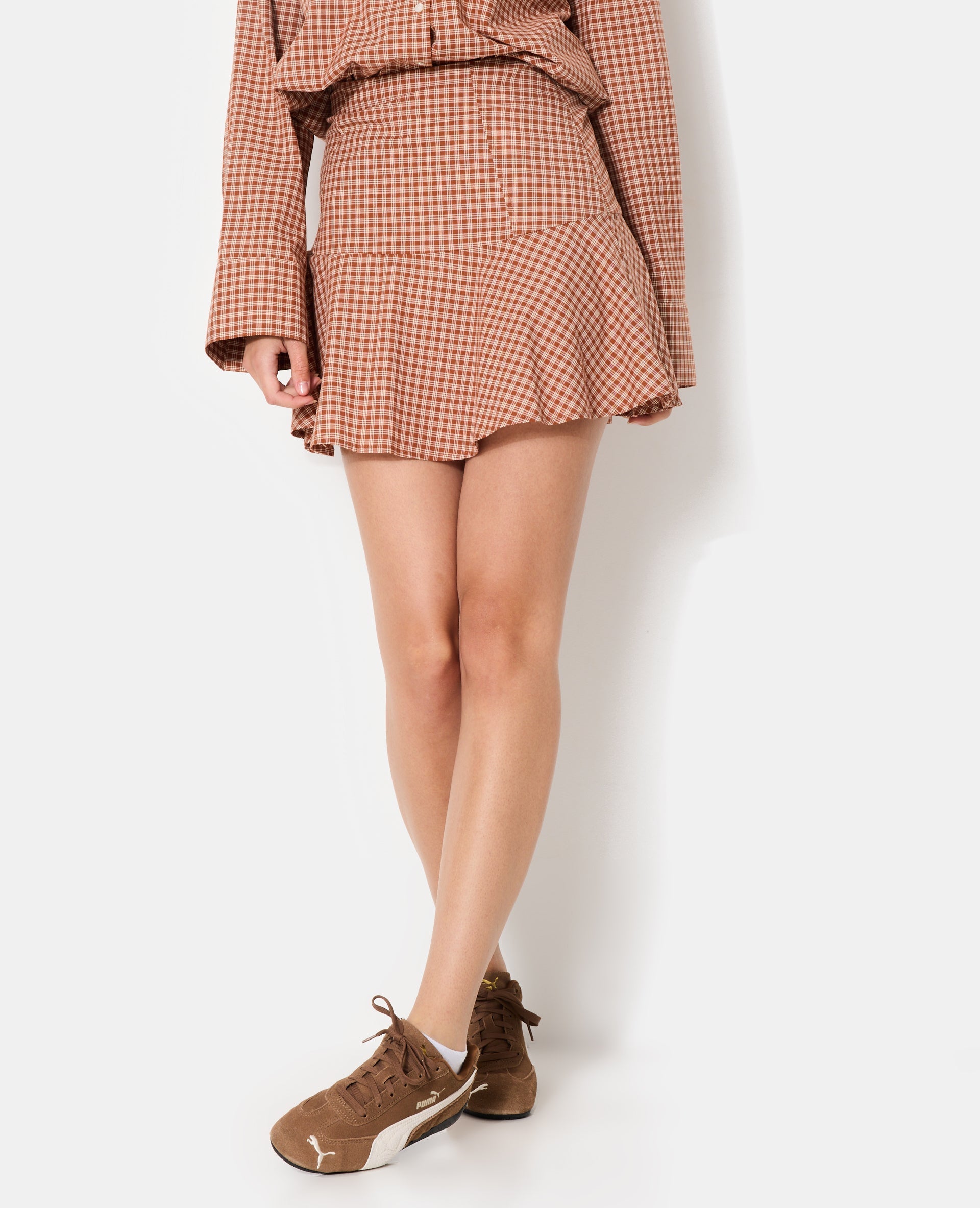 Jupe courte patineuse motif carreaux