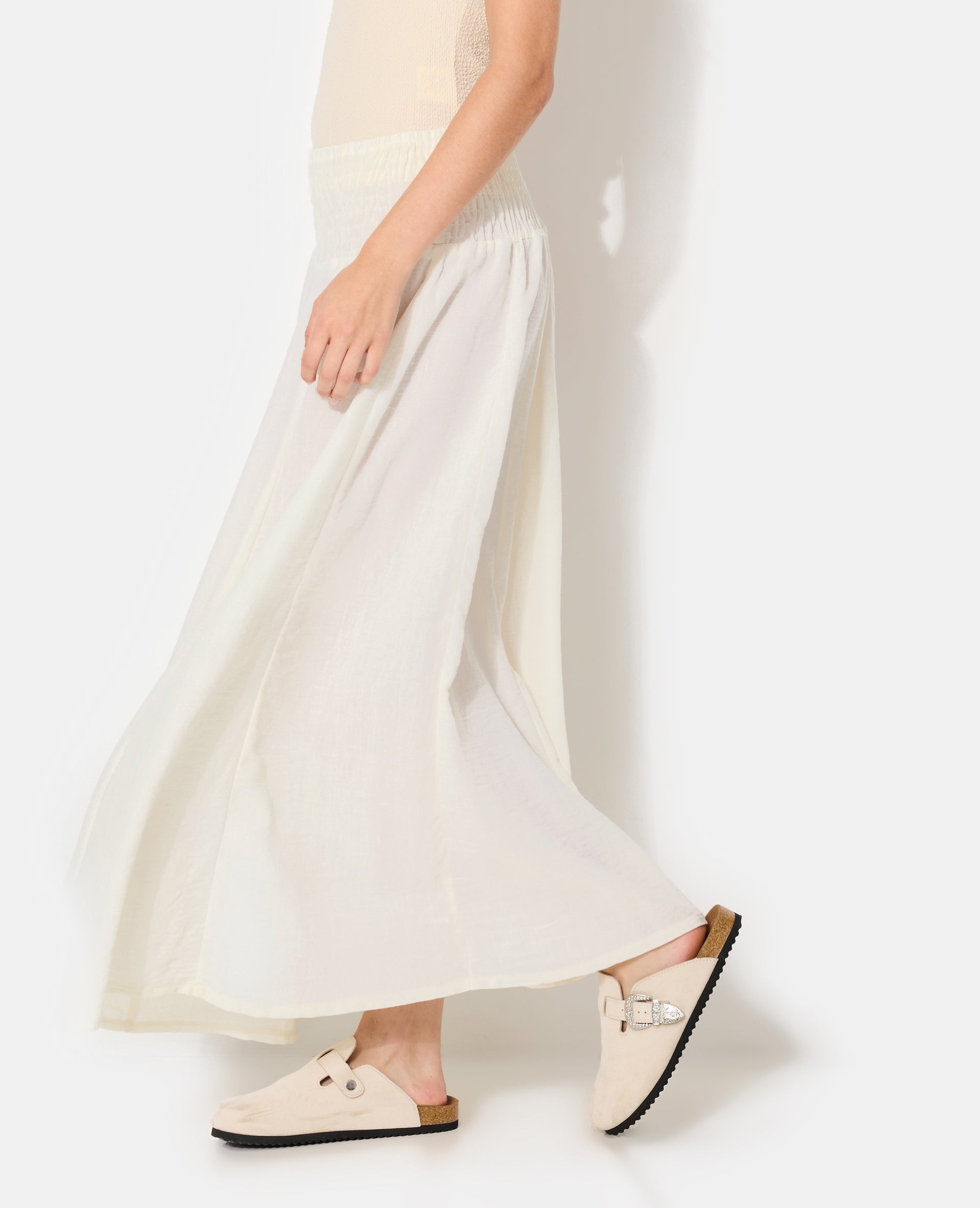 Jupe longue et évasée avec ceinture smock