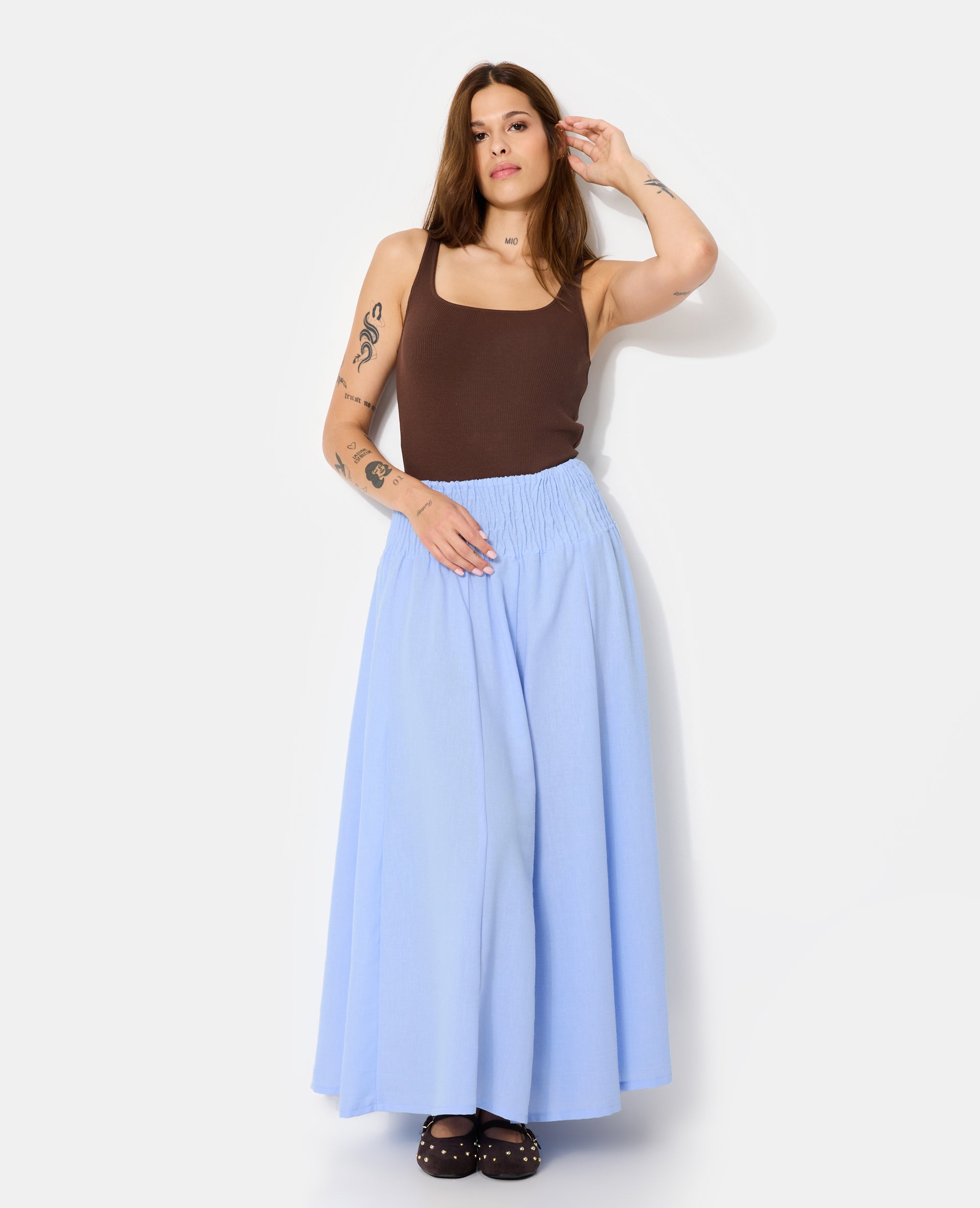 Jupe longue et évasée avec ceinture smock