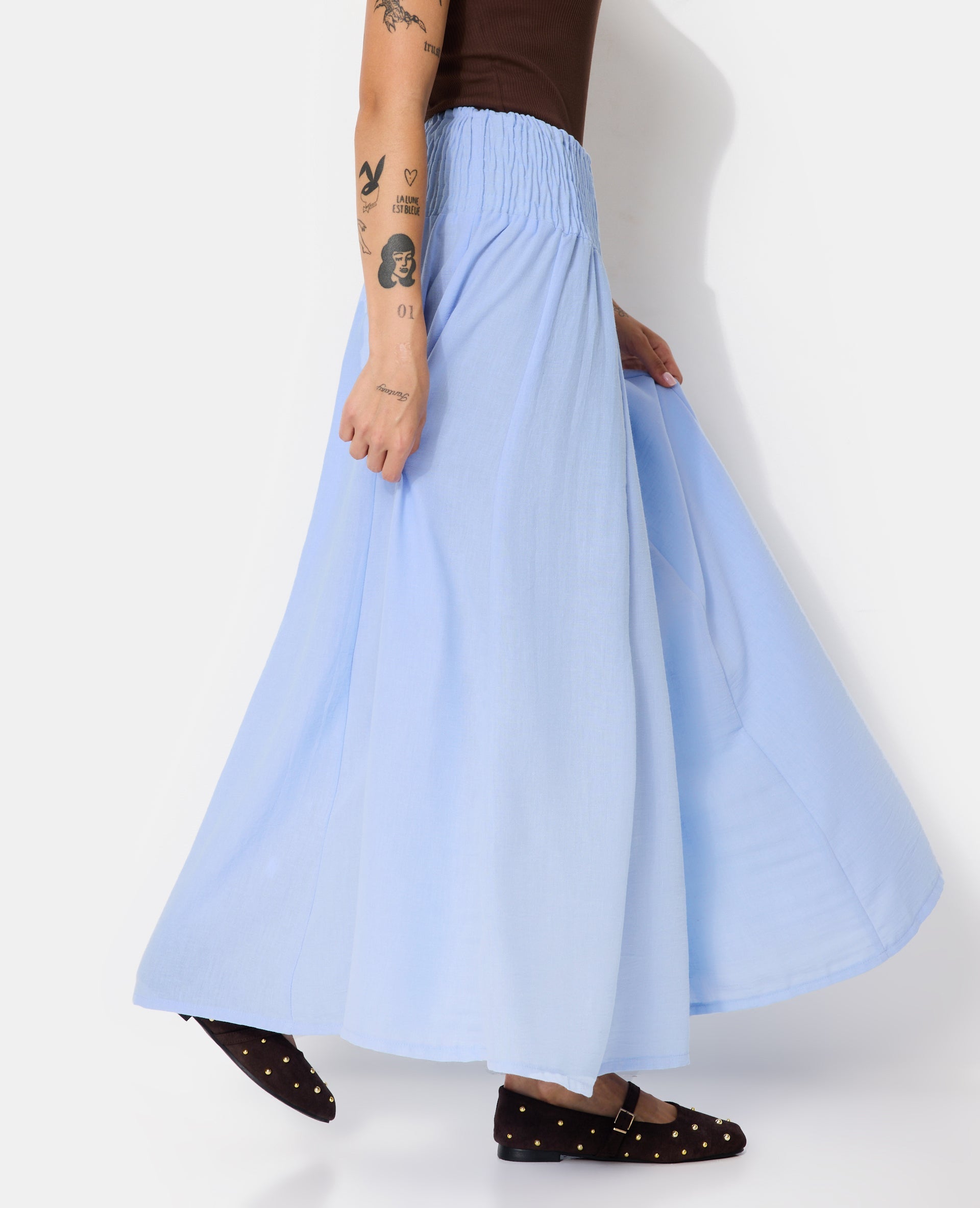 Jupe longue et évasée avec ceinture smock
