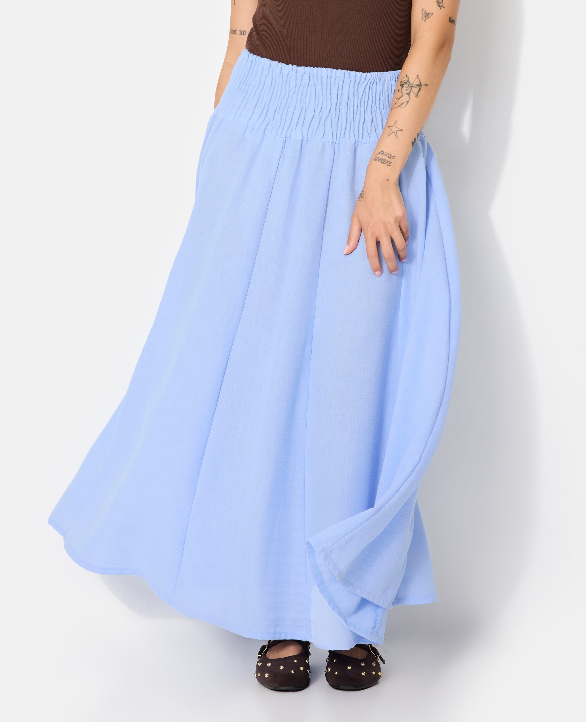 Jupe longue et évasée avec ceinture smock