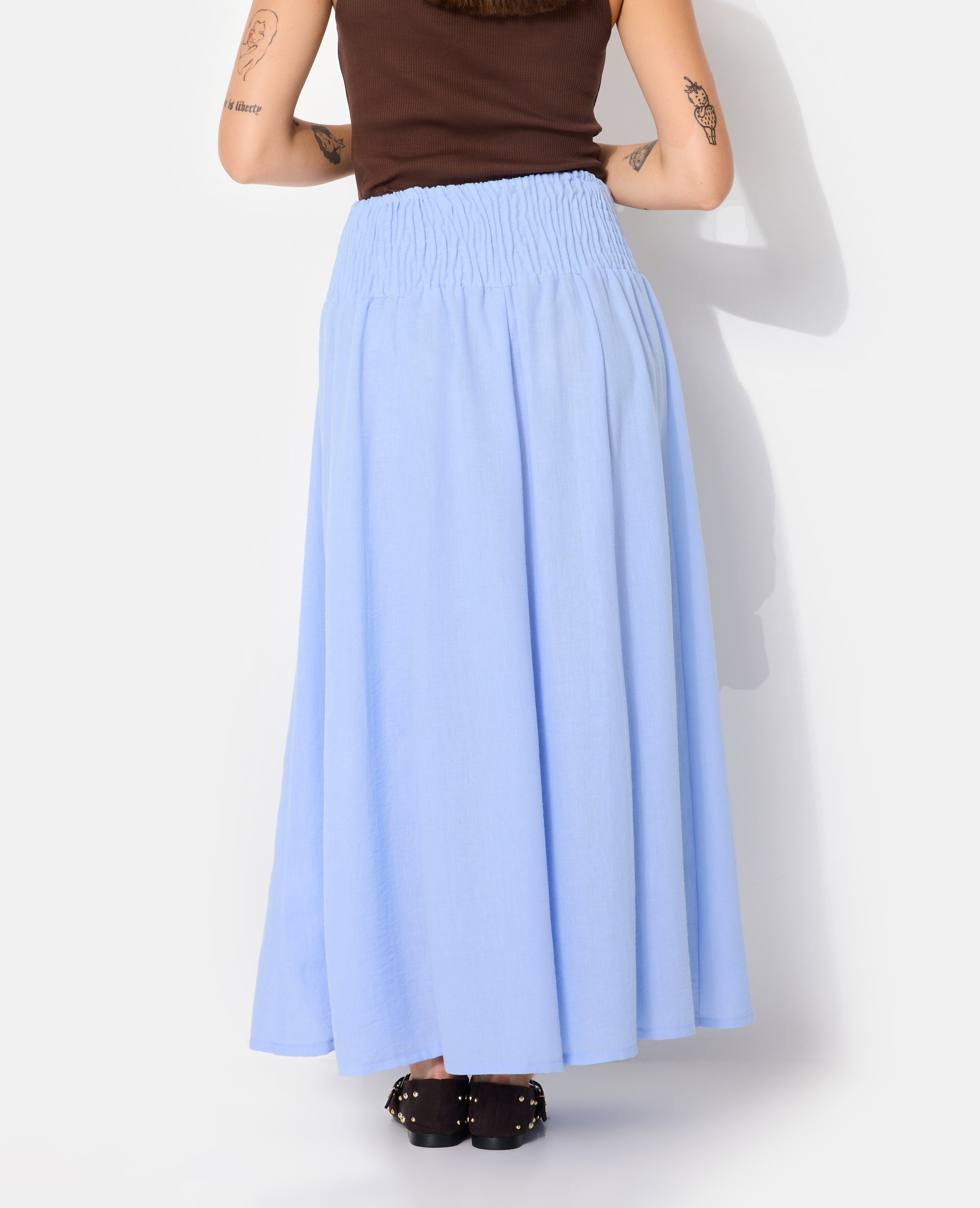 Jupe longue et évasée avec ceinture smock