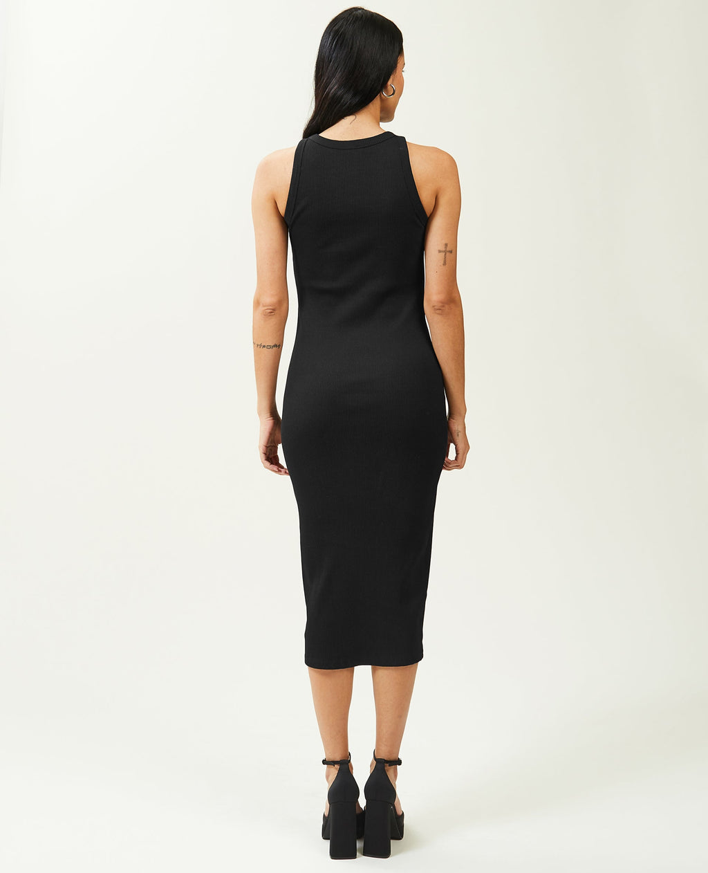 Robe débardeur midi en maille côtelée