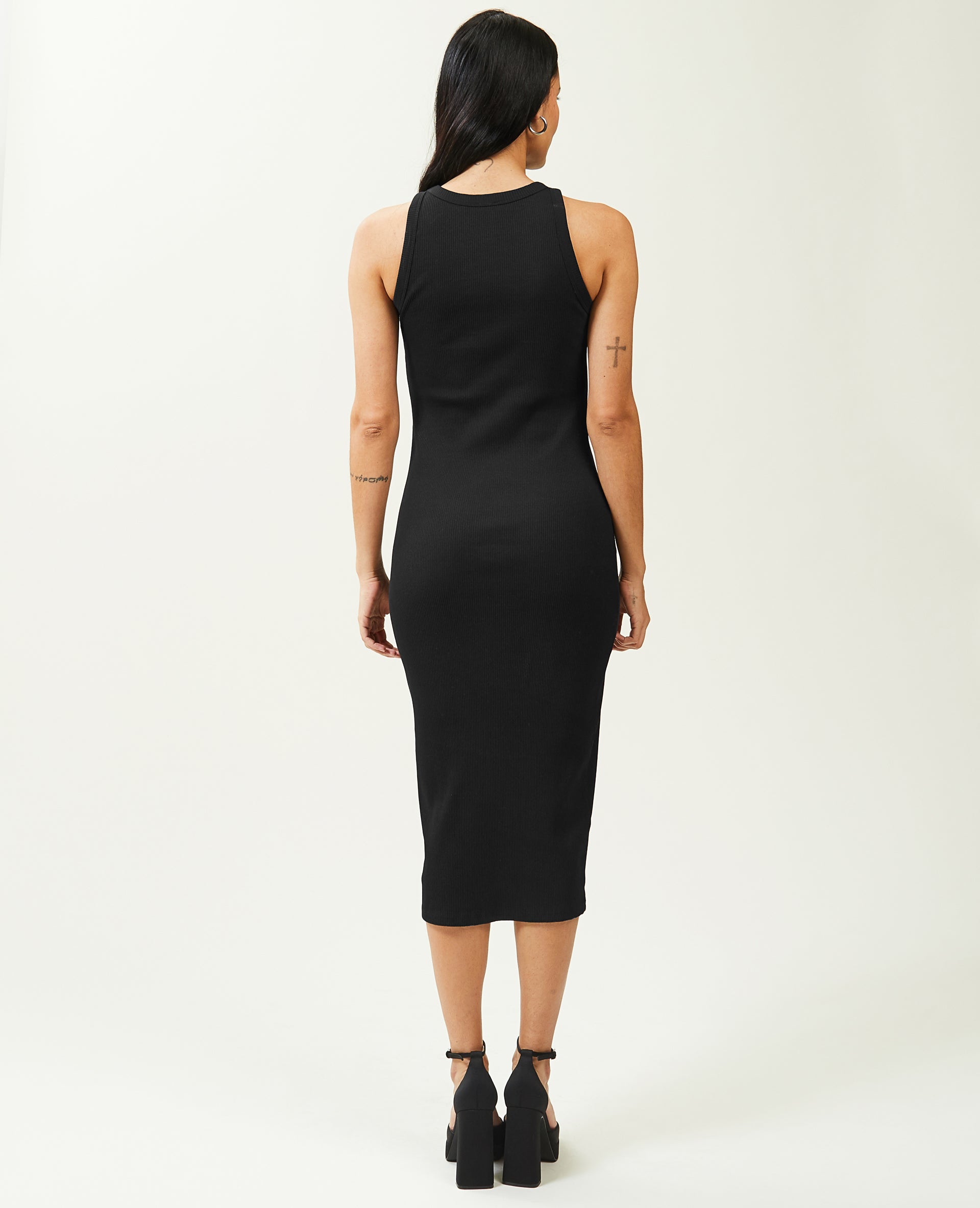 Robe débardeur midi en maille côtelée