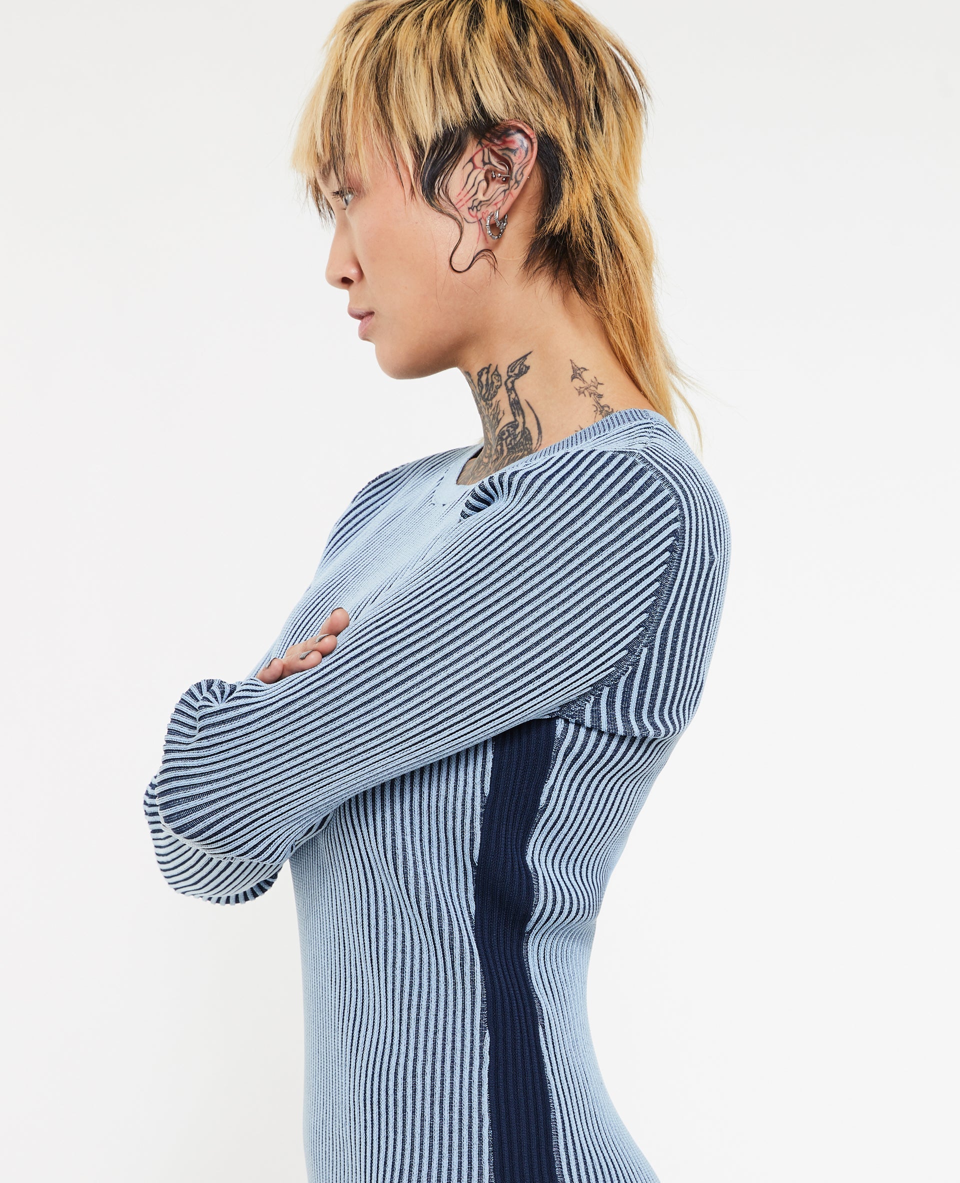 Robe longue en maille avec effet rayé