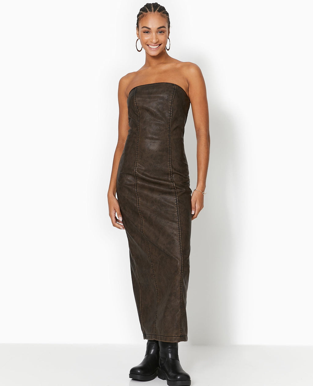 Robe longue bustier en simili