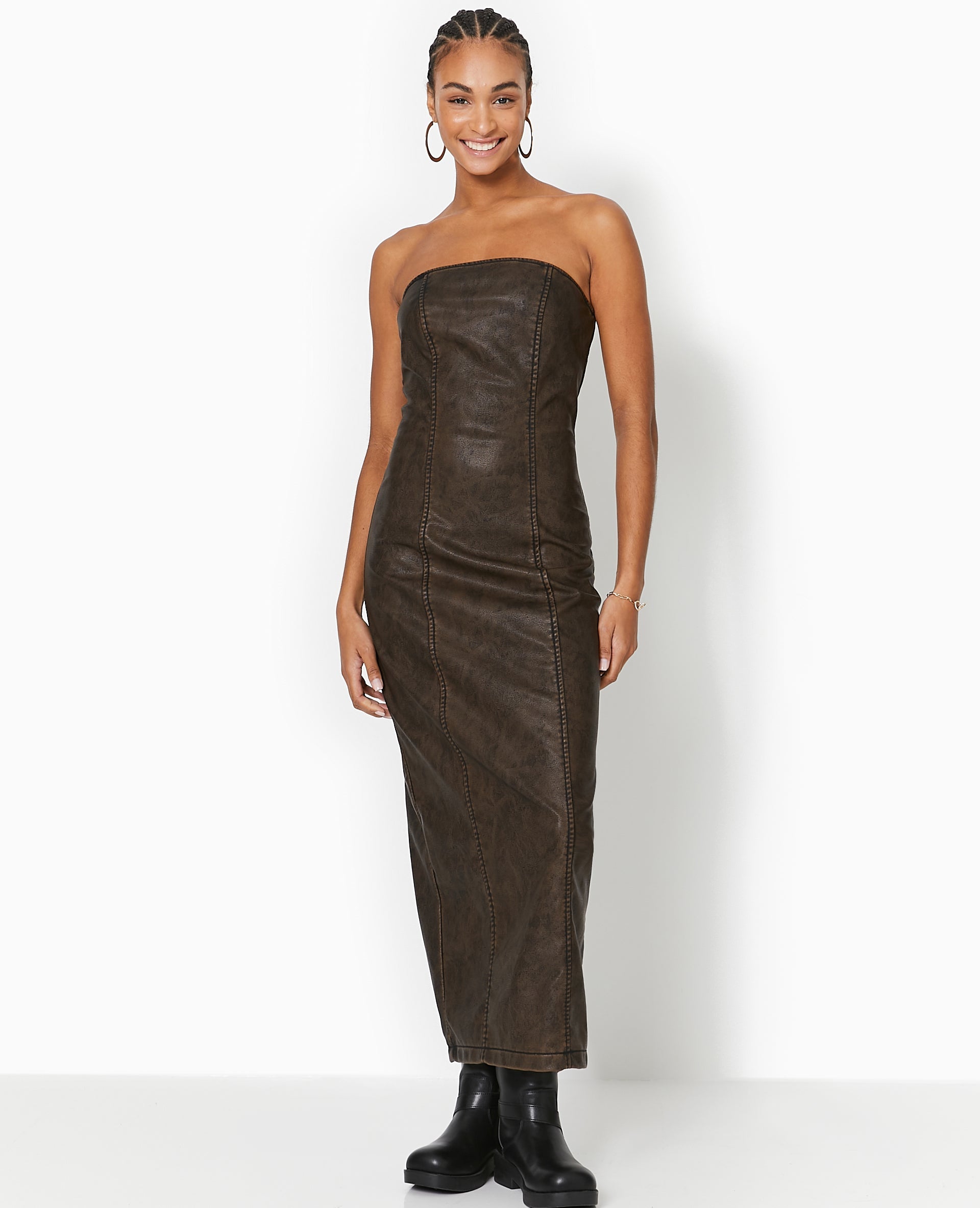 Robe longue bustier en simili