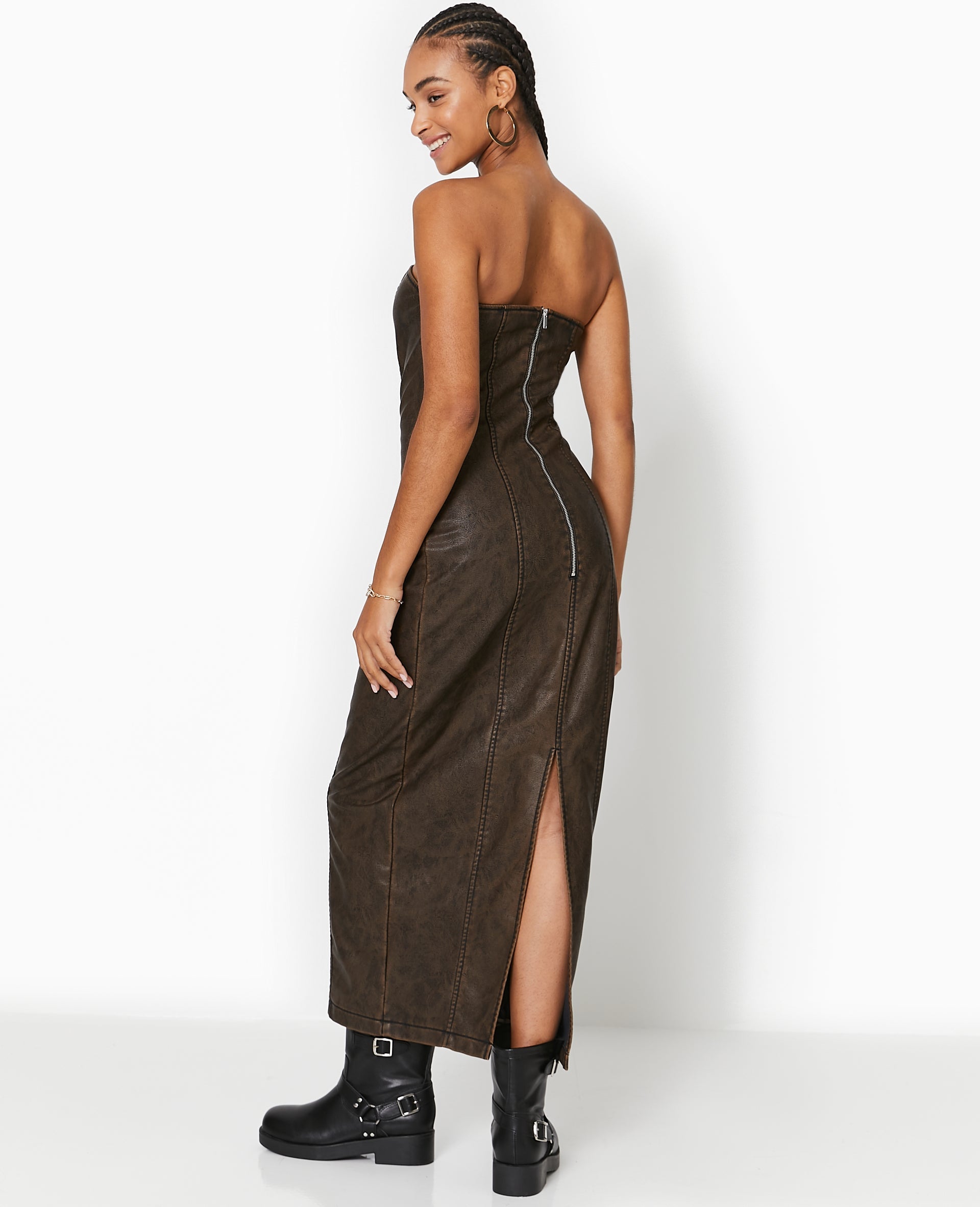 Robe longue bustier en simili