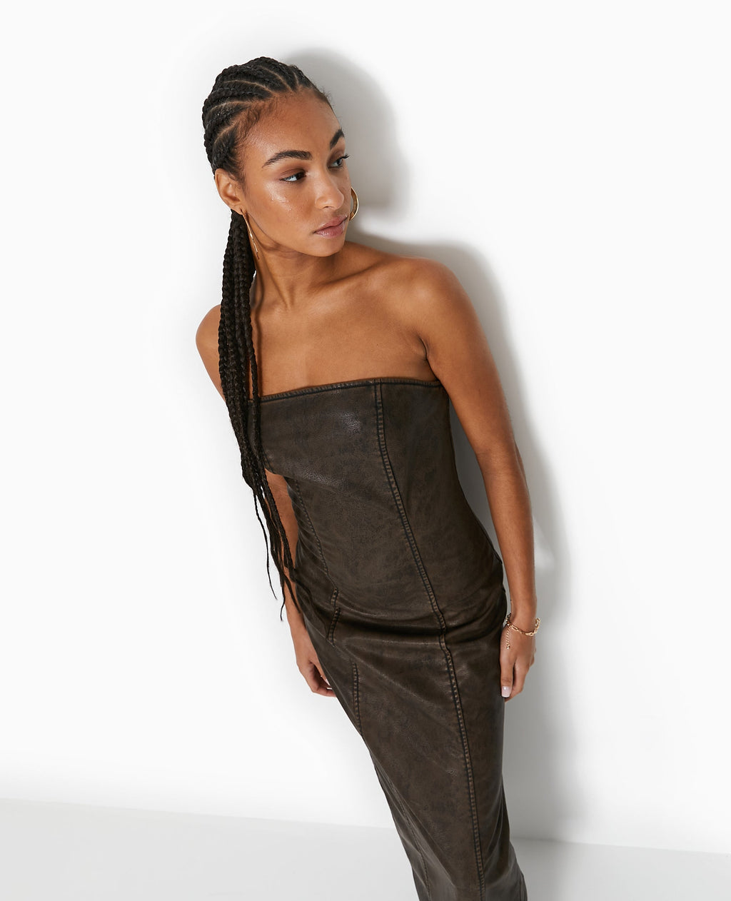 Robe longue bustier en simili