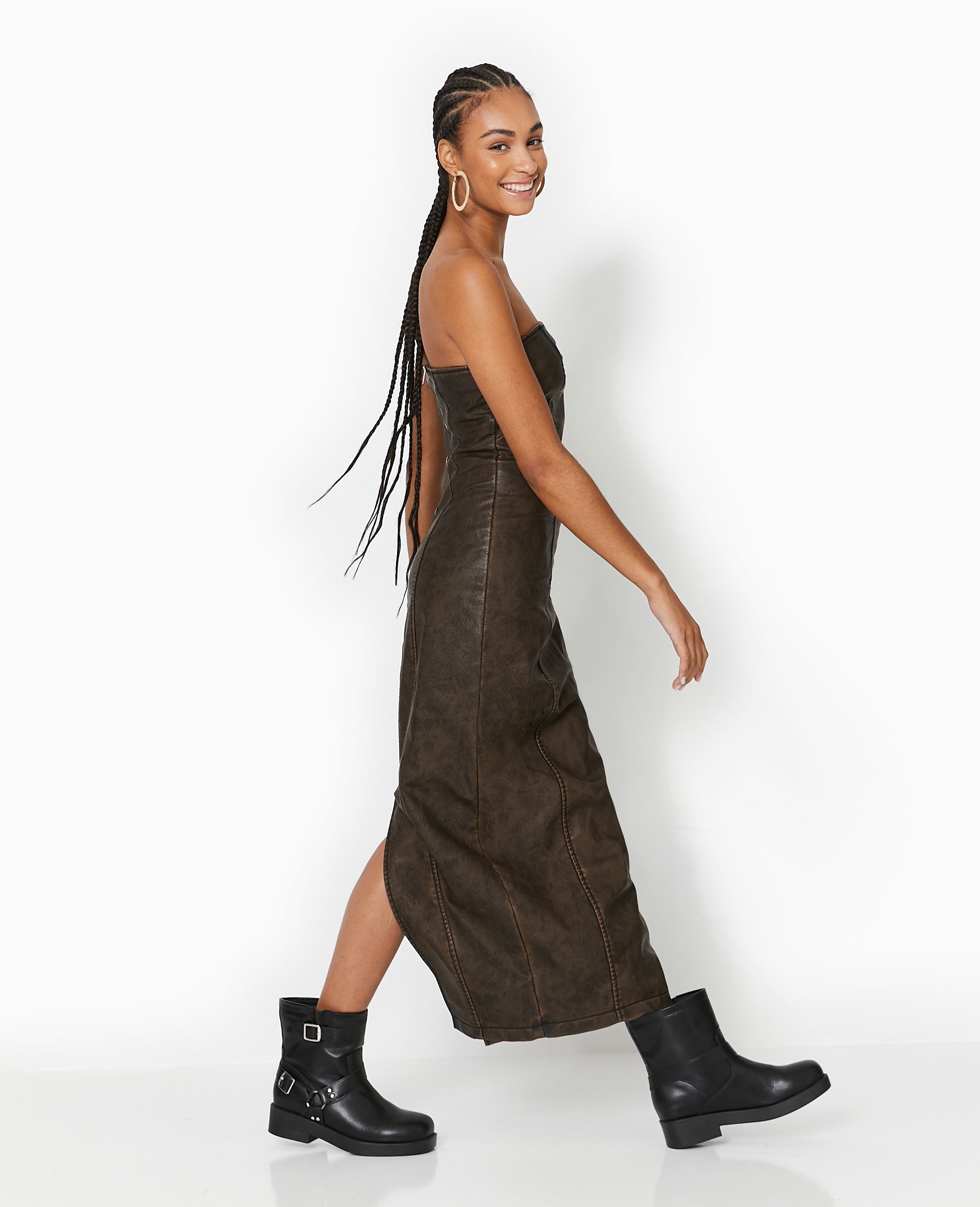 Robe longue bustier en simili