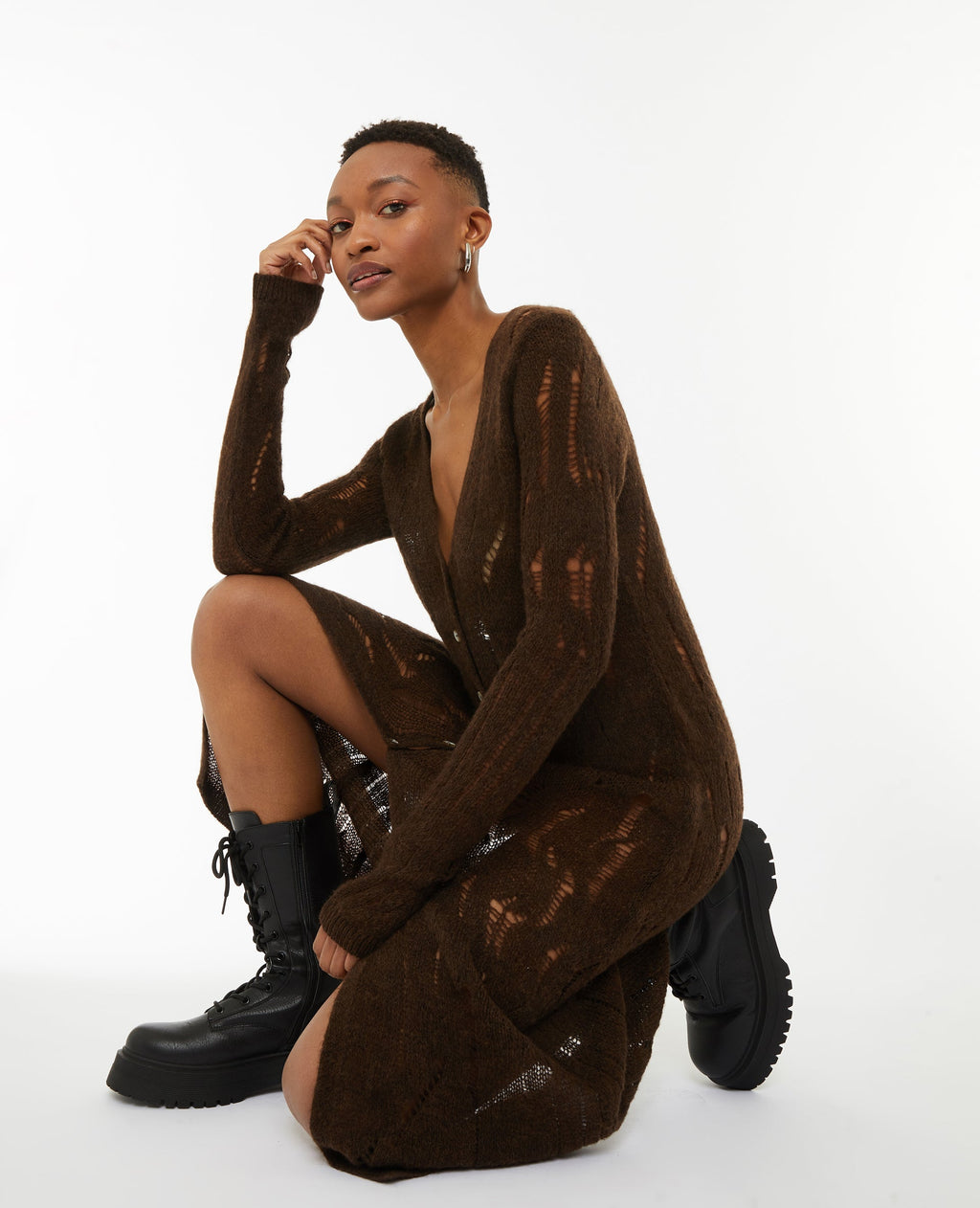Robe longue en maille ajourée