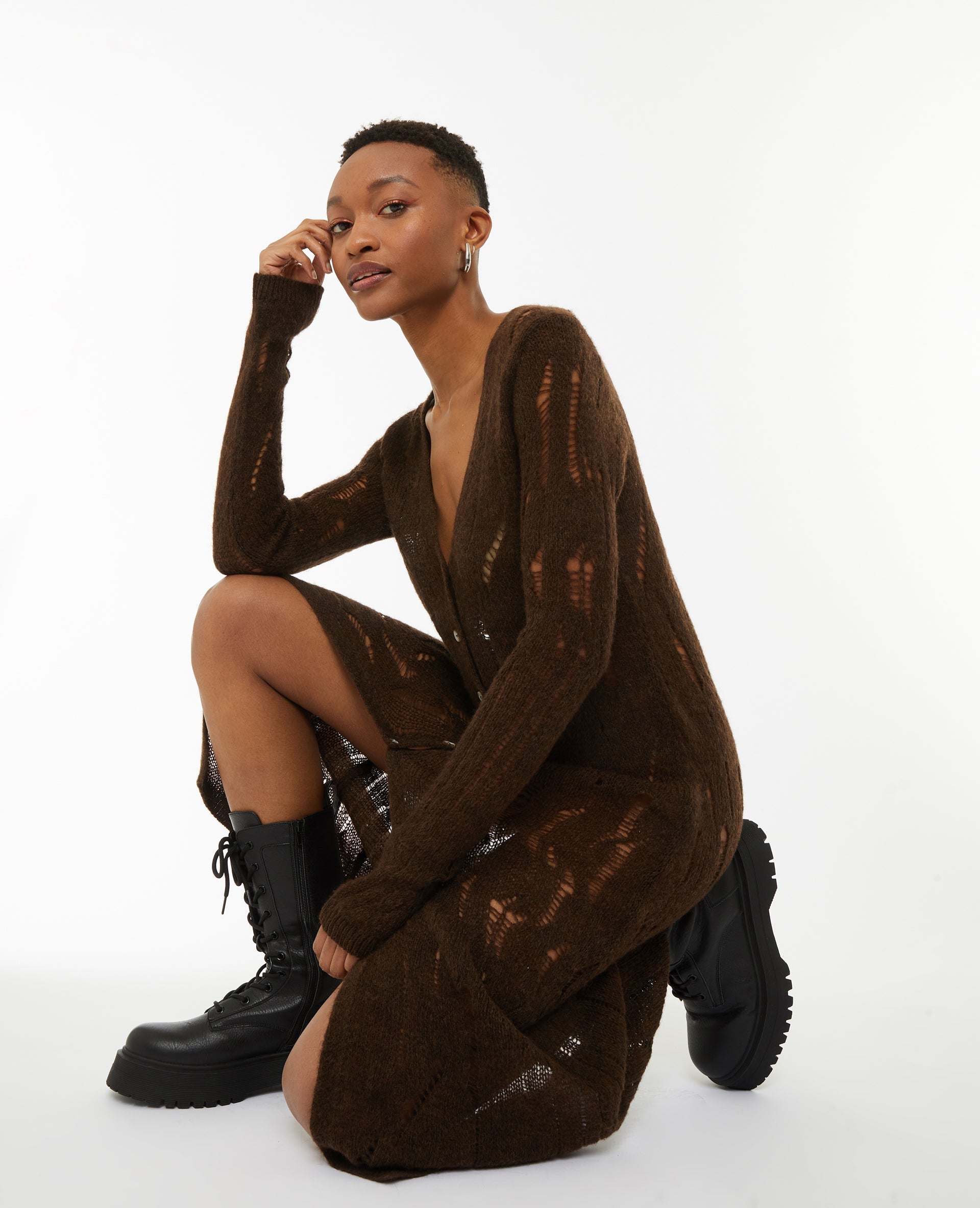 Robe longue en maille ajourée