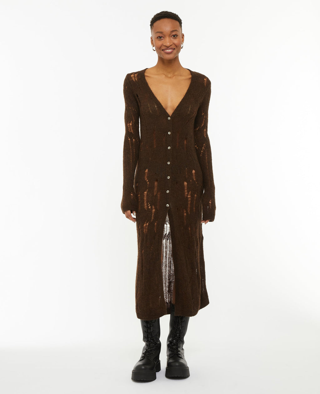 Robe longue en maille ajourée