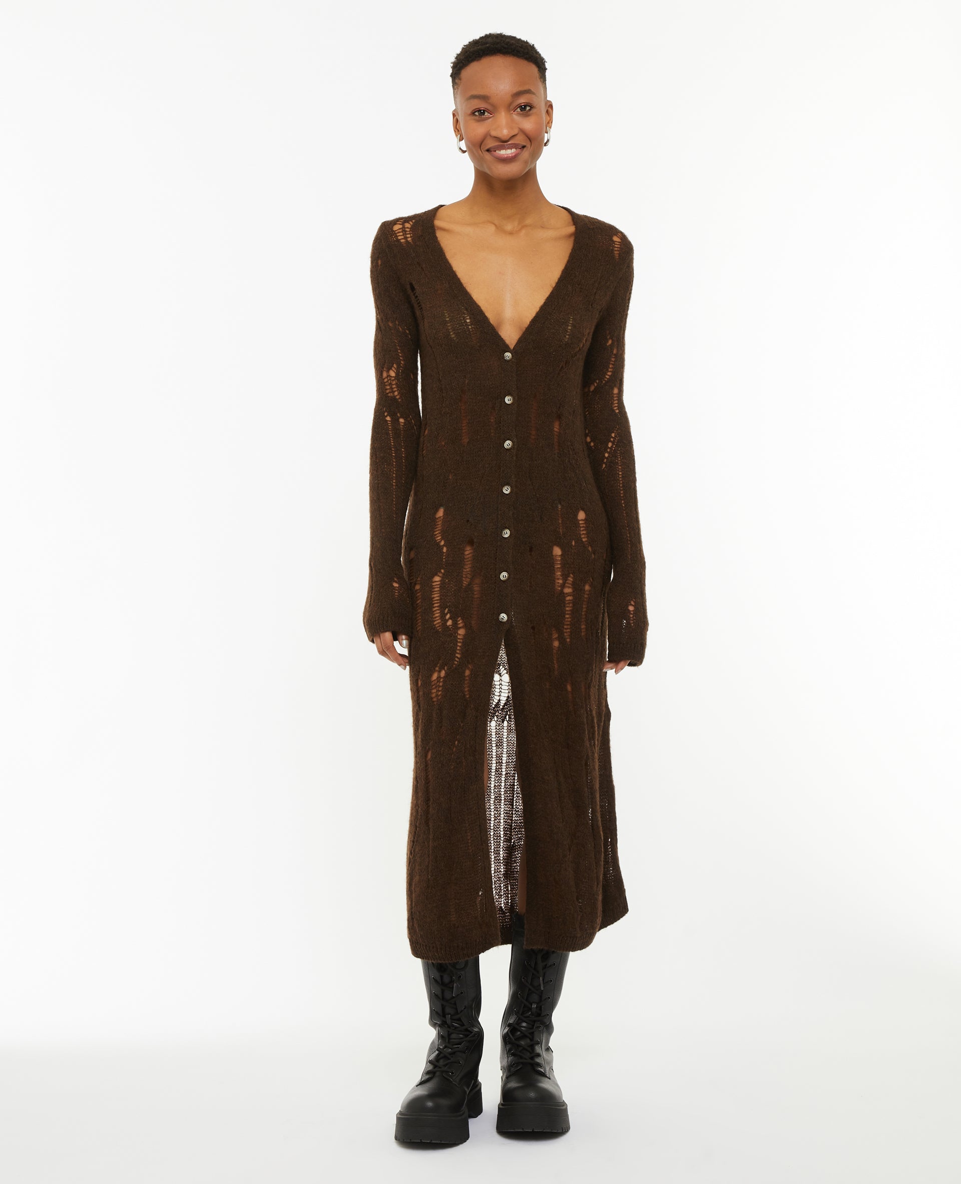Robe longue en maille ajourée