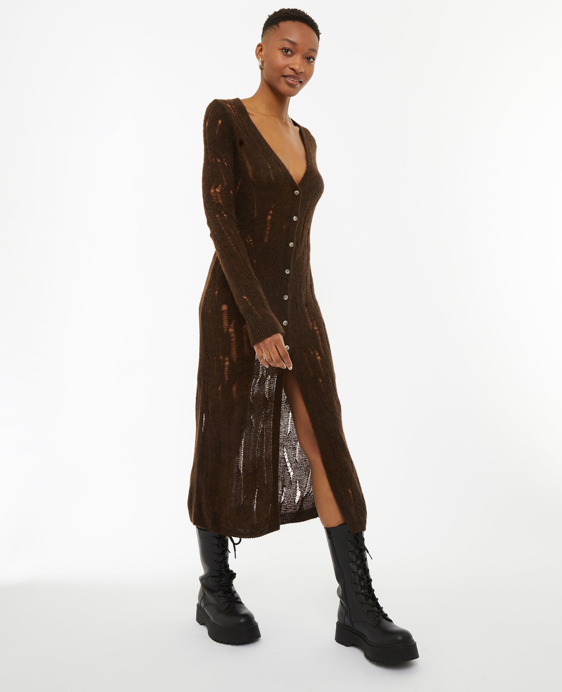 Robe longue en maille ajourée
