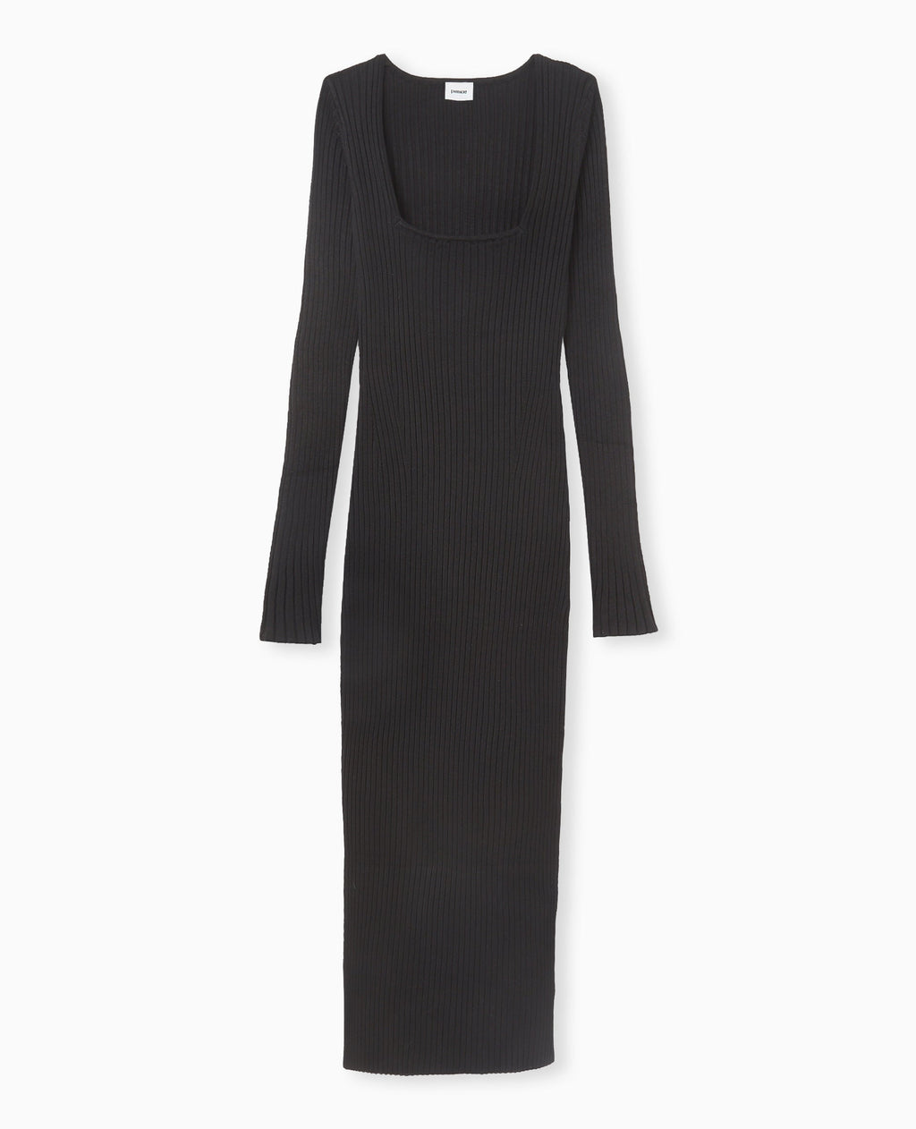 Robe longue en maille côtelée encolure carrée