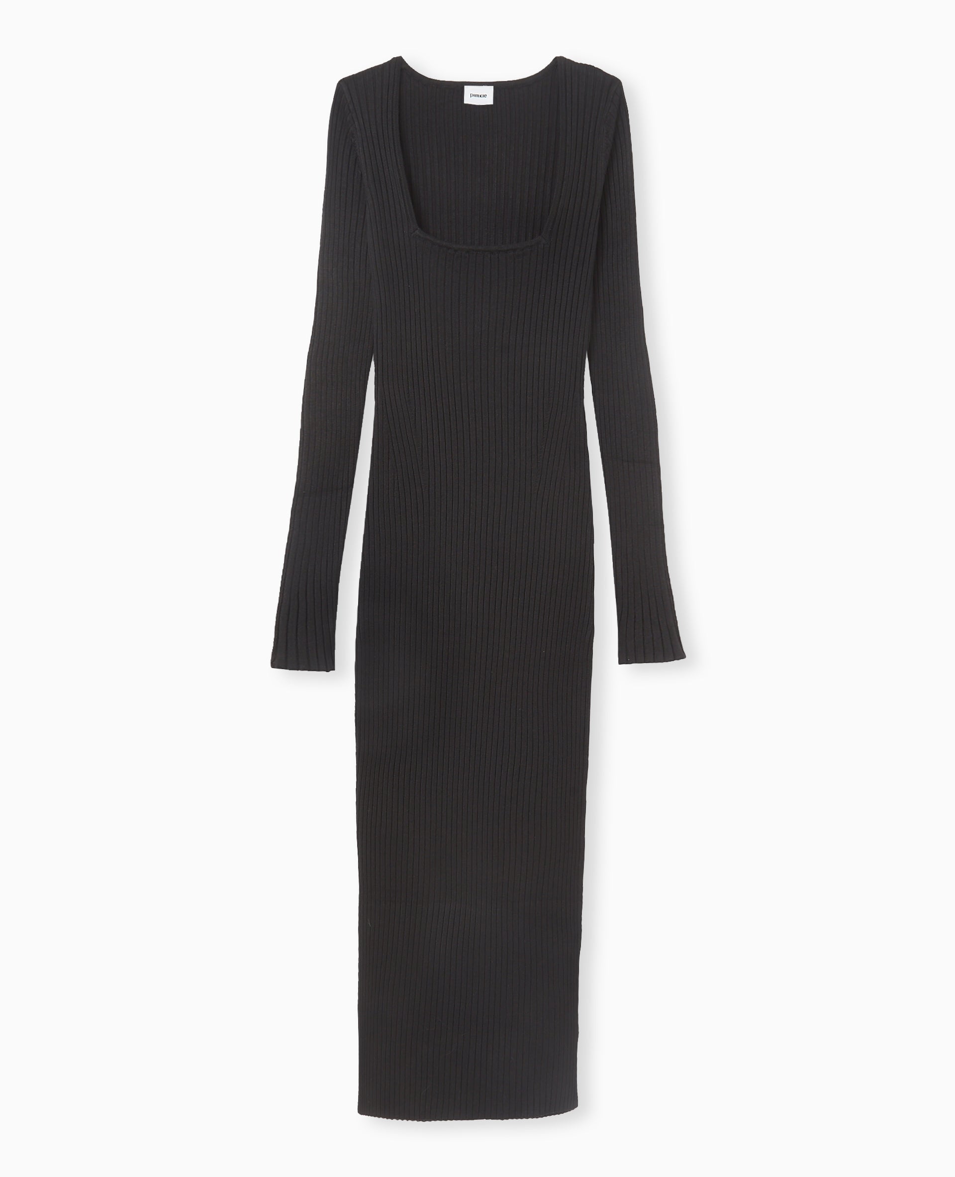 Robe longue en maille côtelée encolure carrée