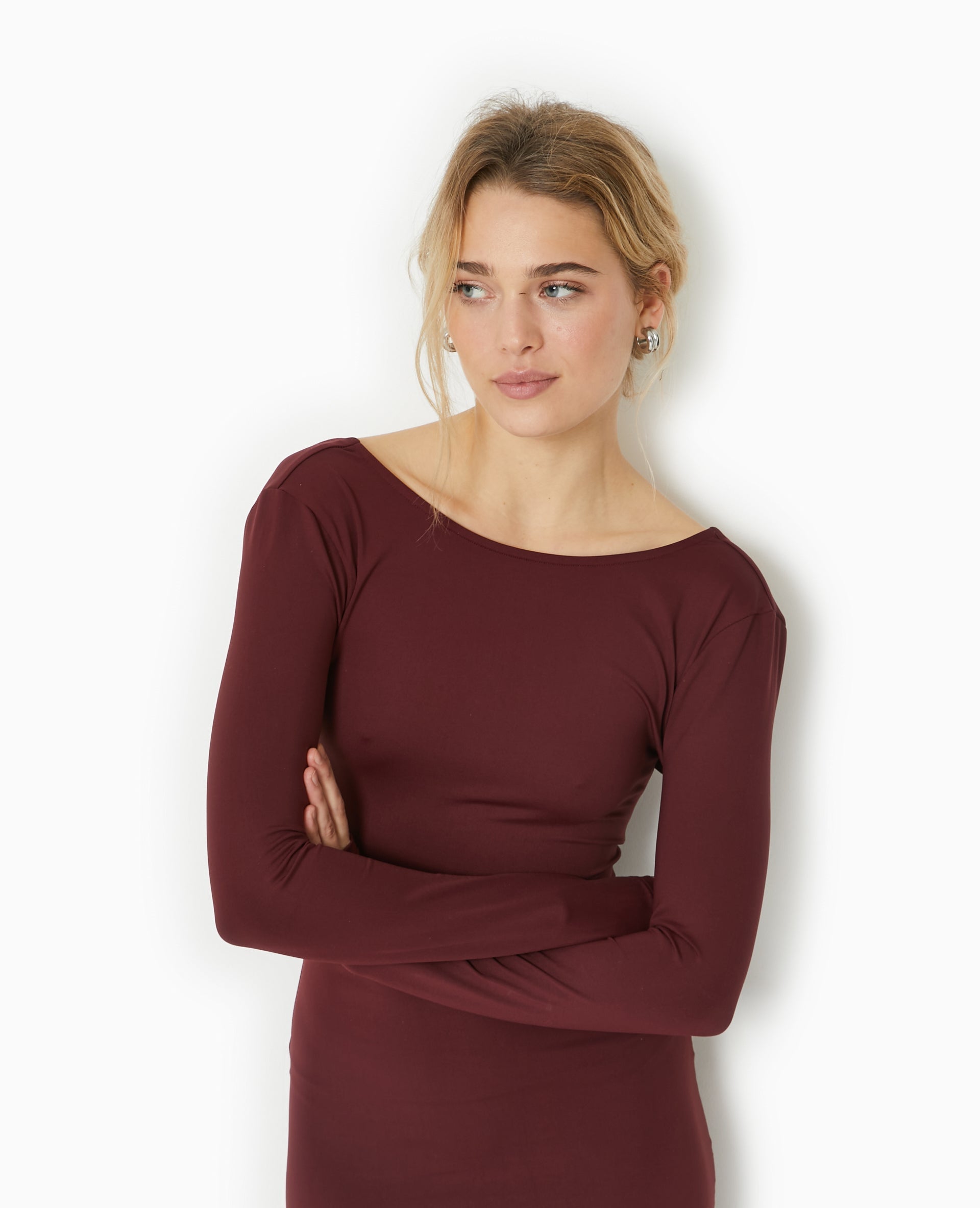 Robe longue en maille stretch dos ouvert