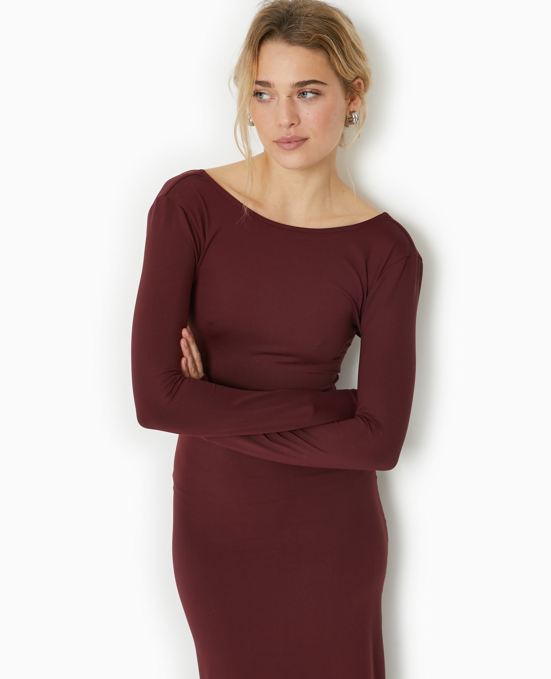 Robe longue en maille stretch dos ouvert