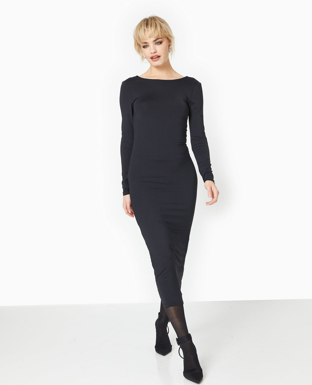 Robe longue en maille stretch dos ouvert