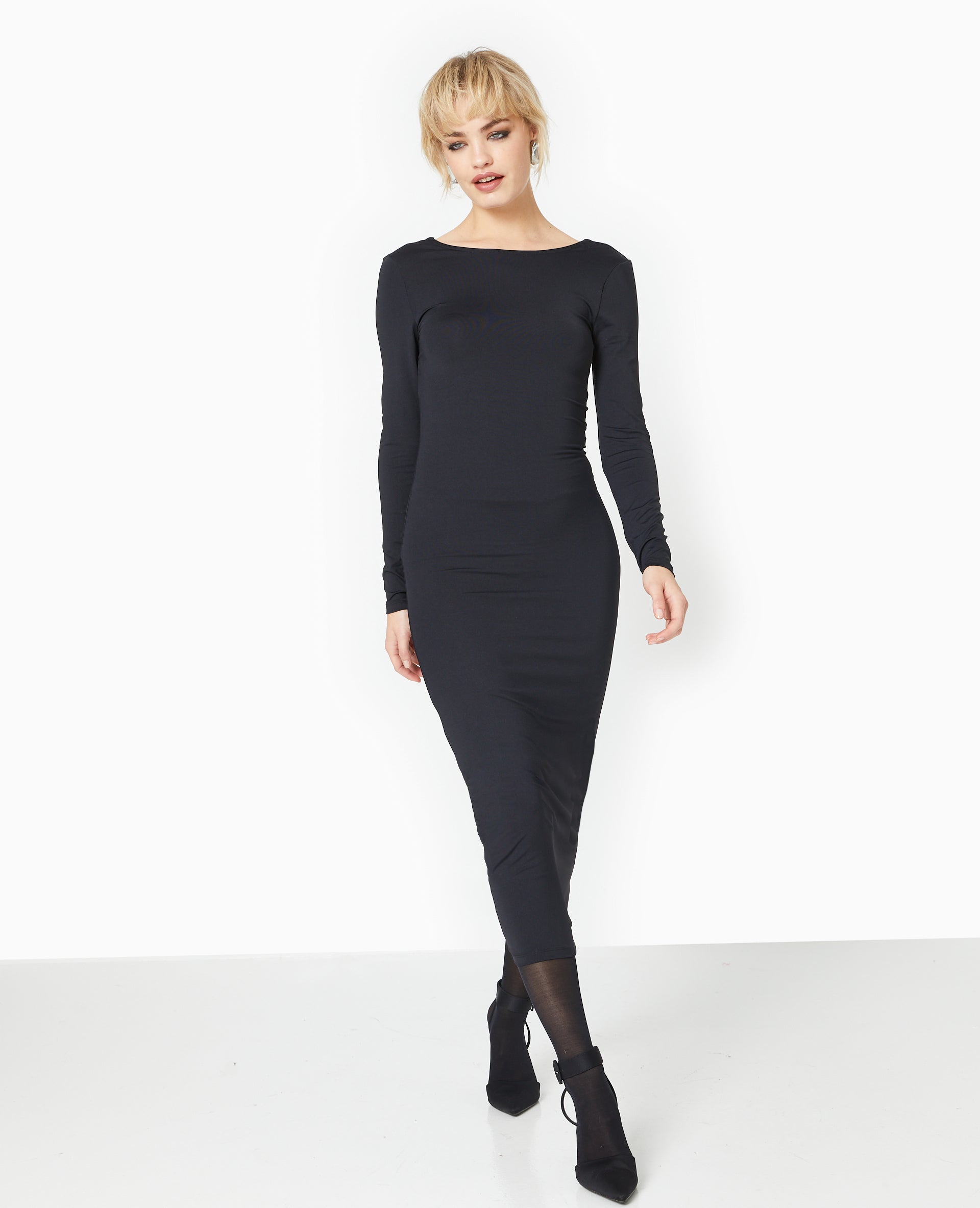 Robe longue en maille stretch dos ouvert