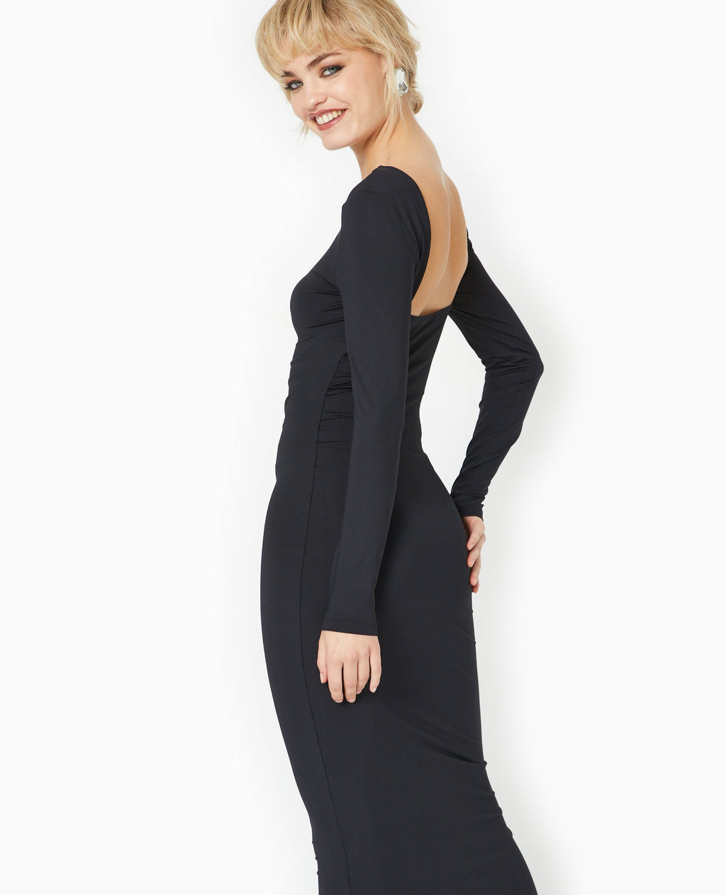Robe longue en maille stretch dos ouvert
