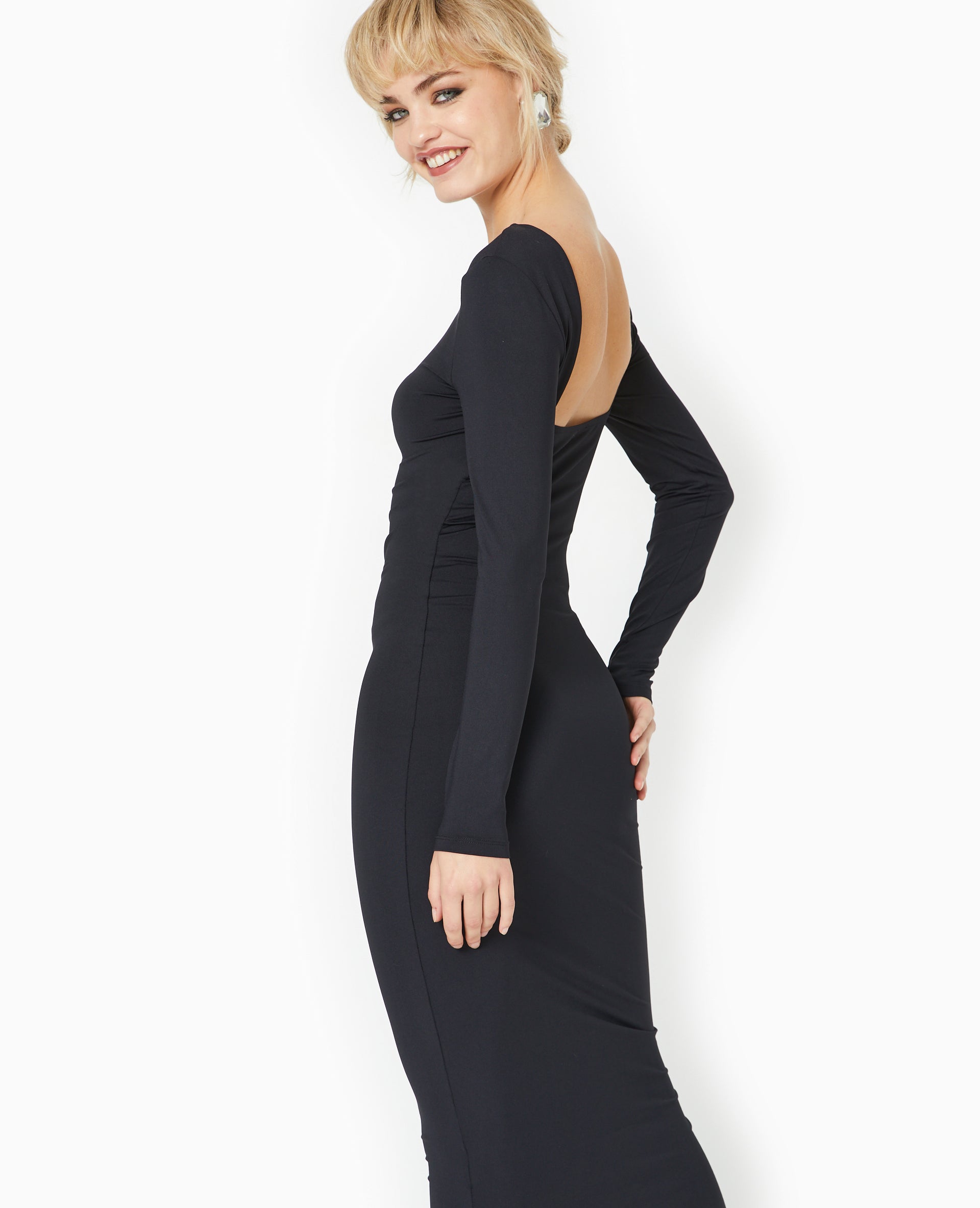 Robe longue en maille stretch dos ouvert
