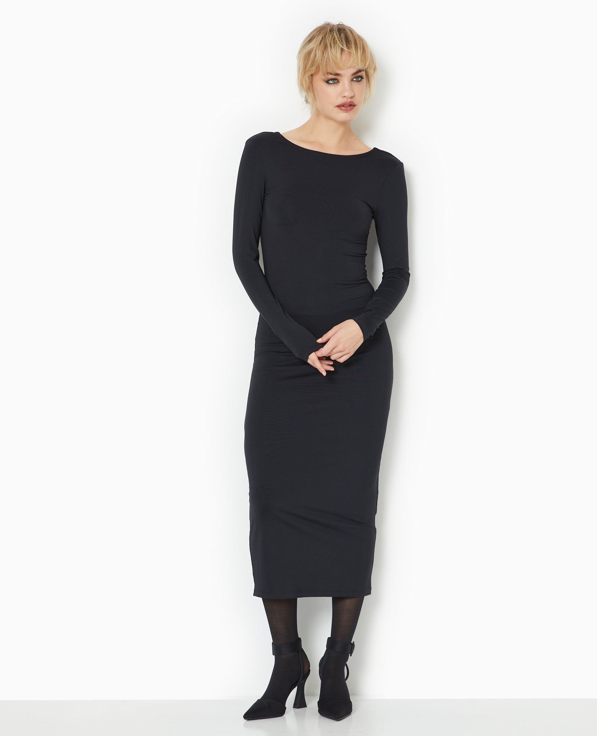 Robe longue en maille stretch dos ouvert
