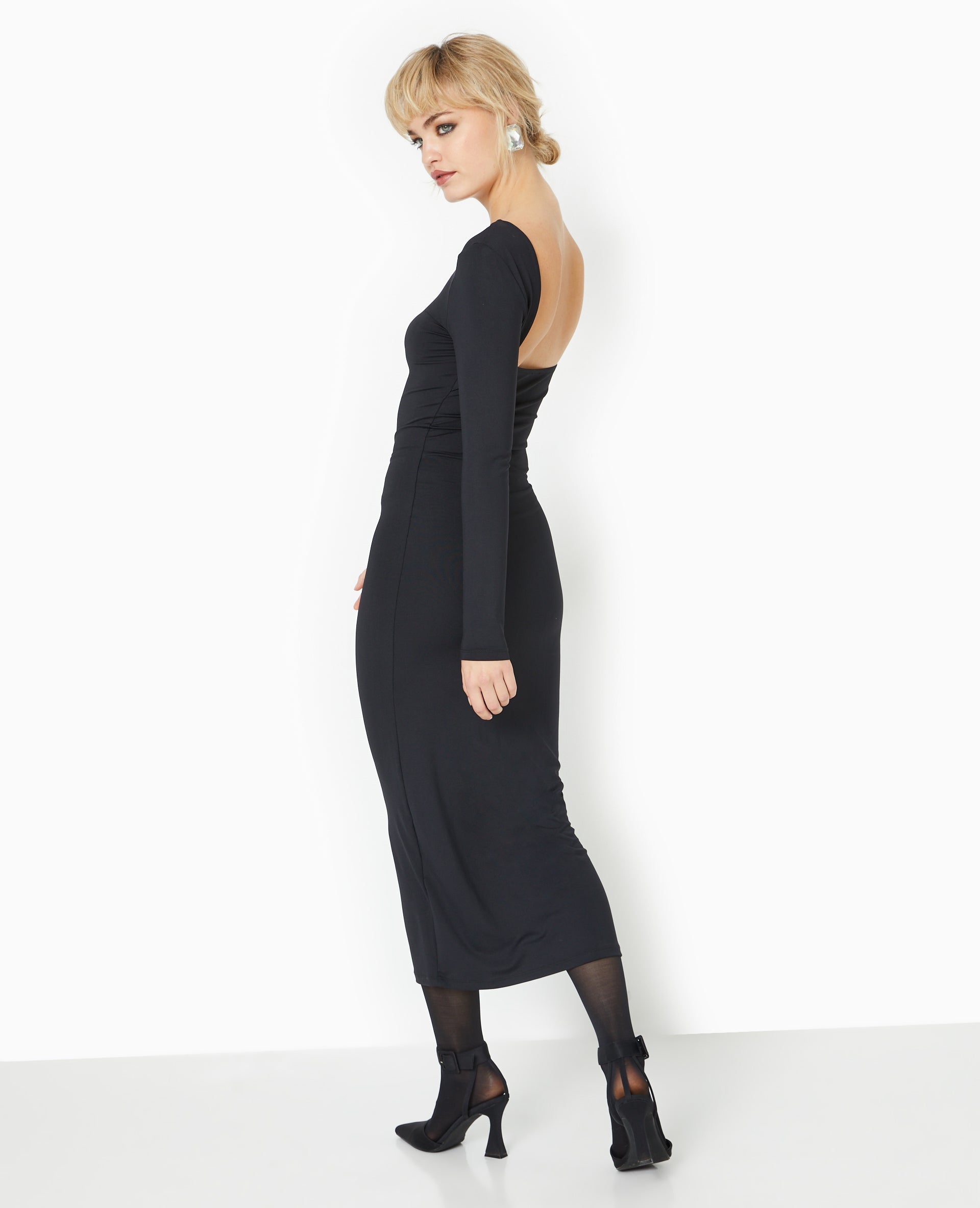 Robe longue en maille stretch dos ouvert