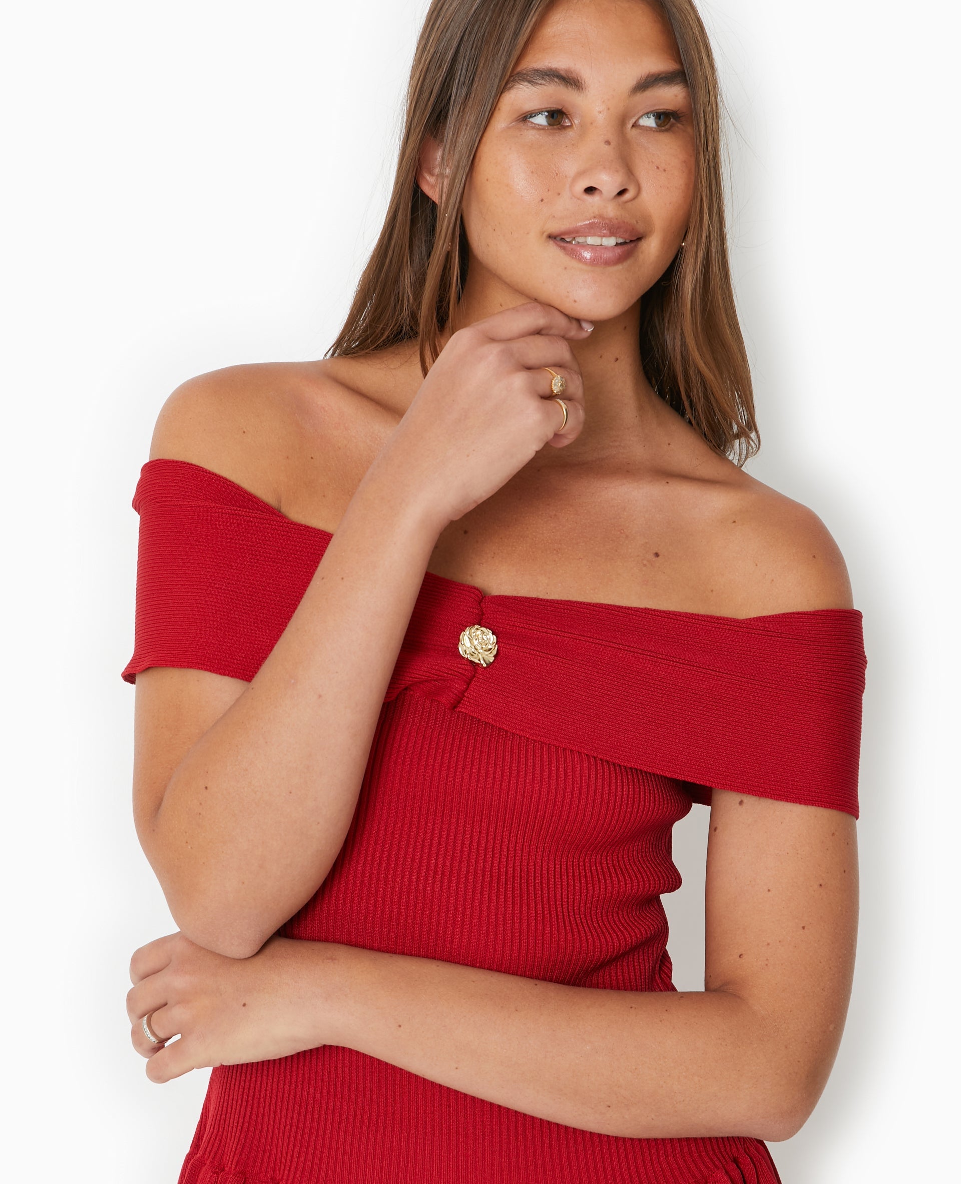 Robe courte patineuse en maille côtelée
