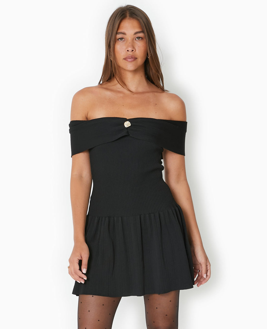 Robe courte patineuse en maille côtelée