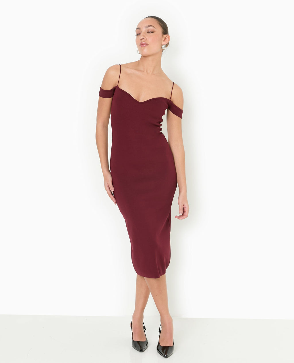 Robe en maille encolure Bardot
