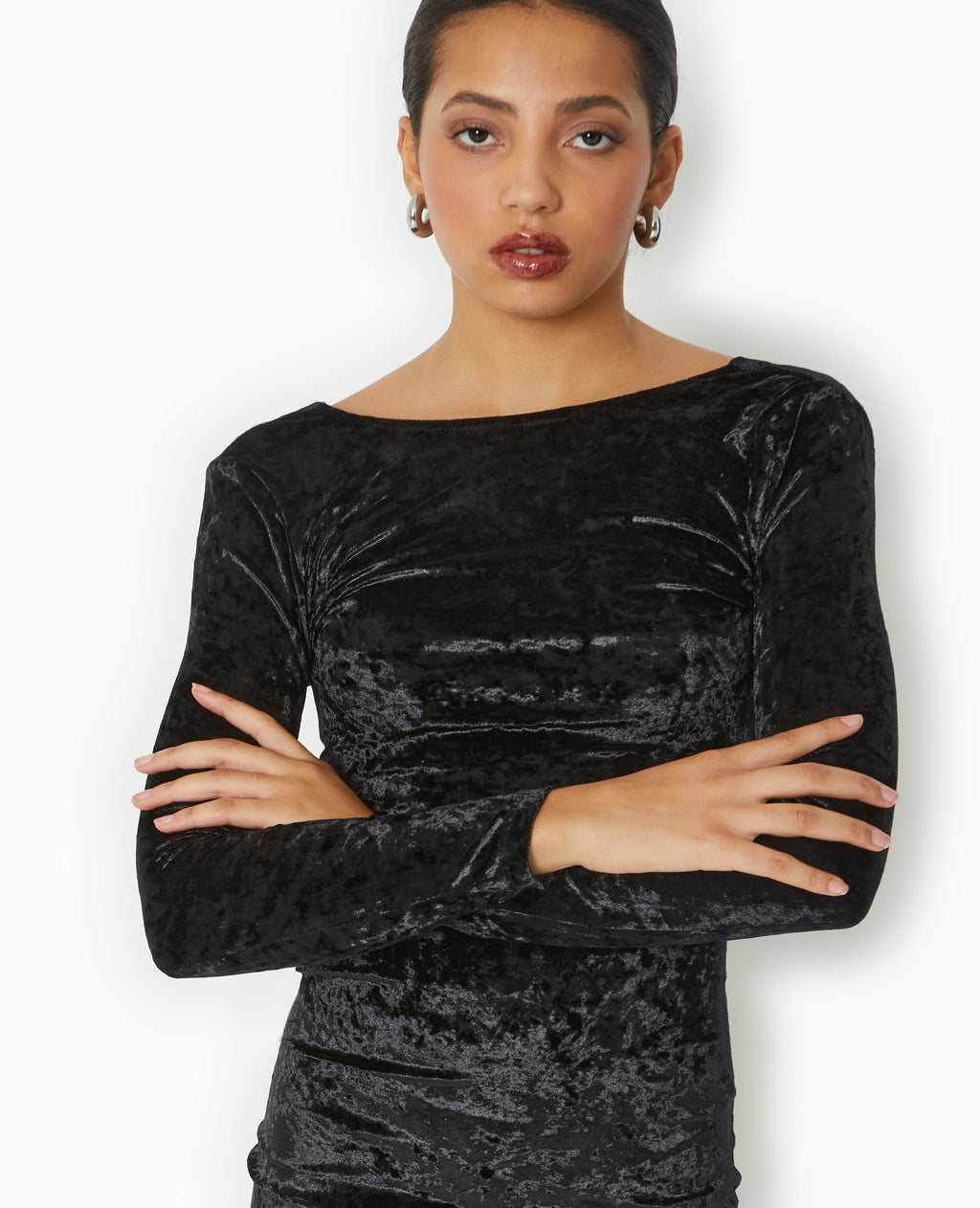 Robe longue en velours avec encolure carrée dos