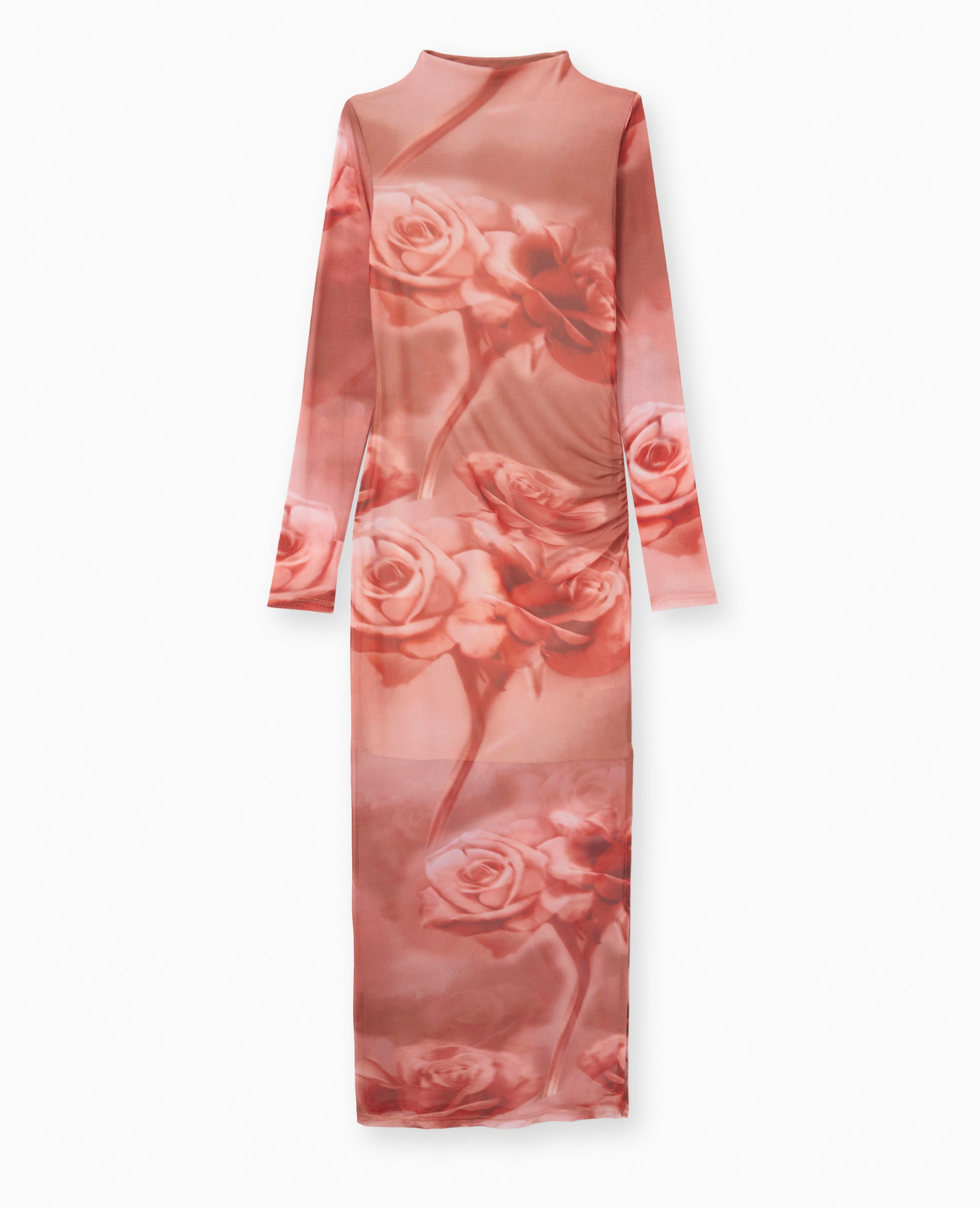 Robe longue en maille résille motif roses