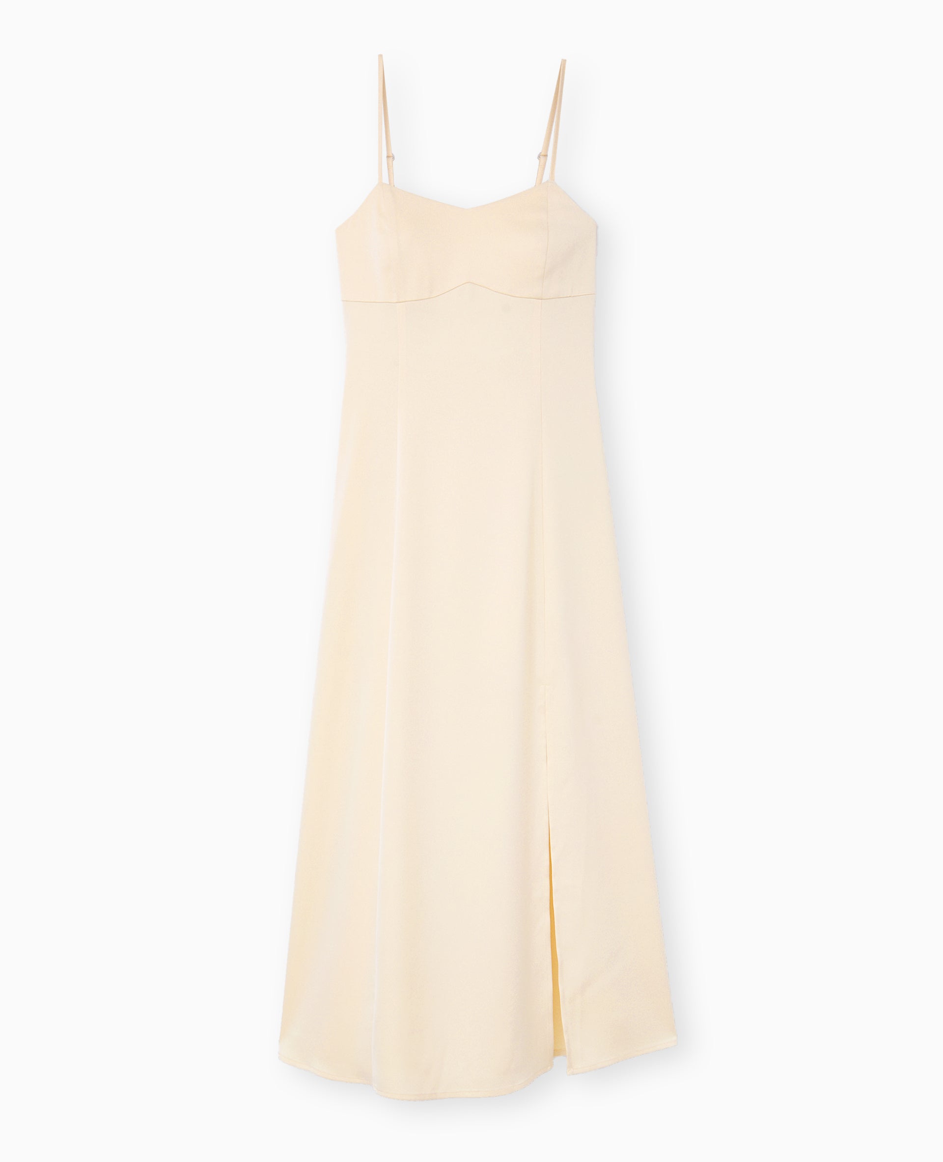 Robe longue et évasée en tissu satiné