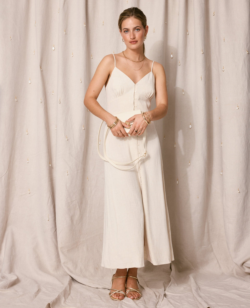 Robe longue boutonnée avec lin