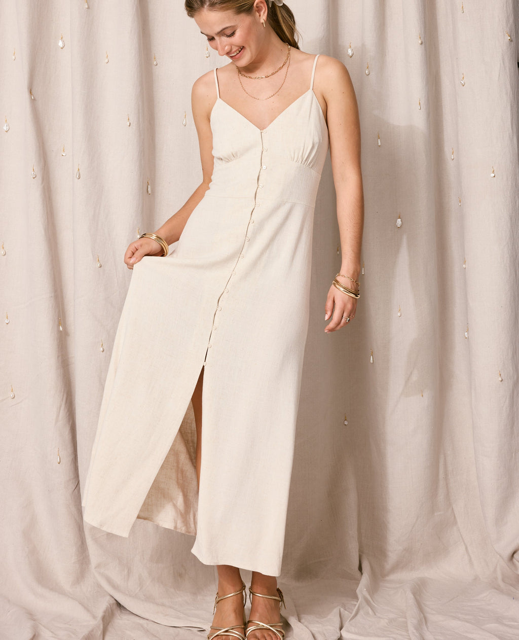 Robe longue boutonnée avec lin