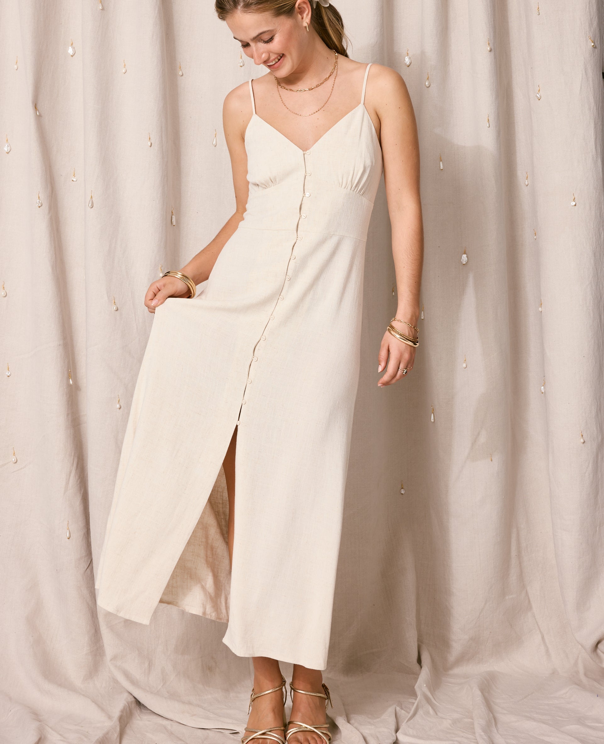 Robe longue boutonnée avec lin