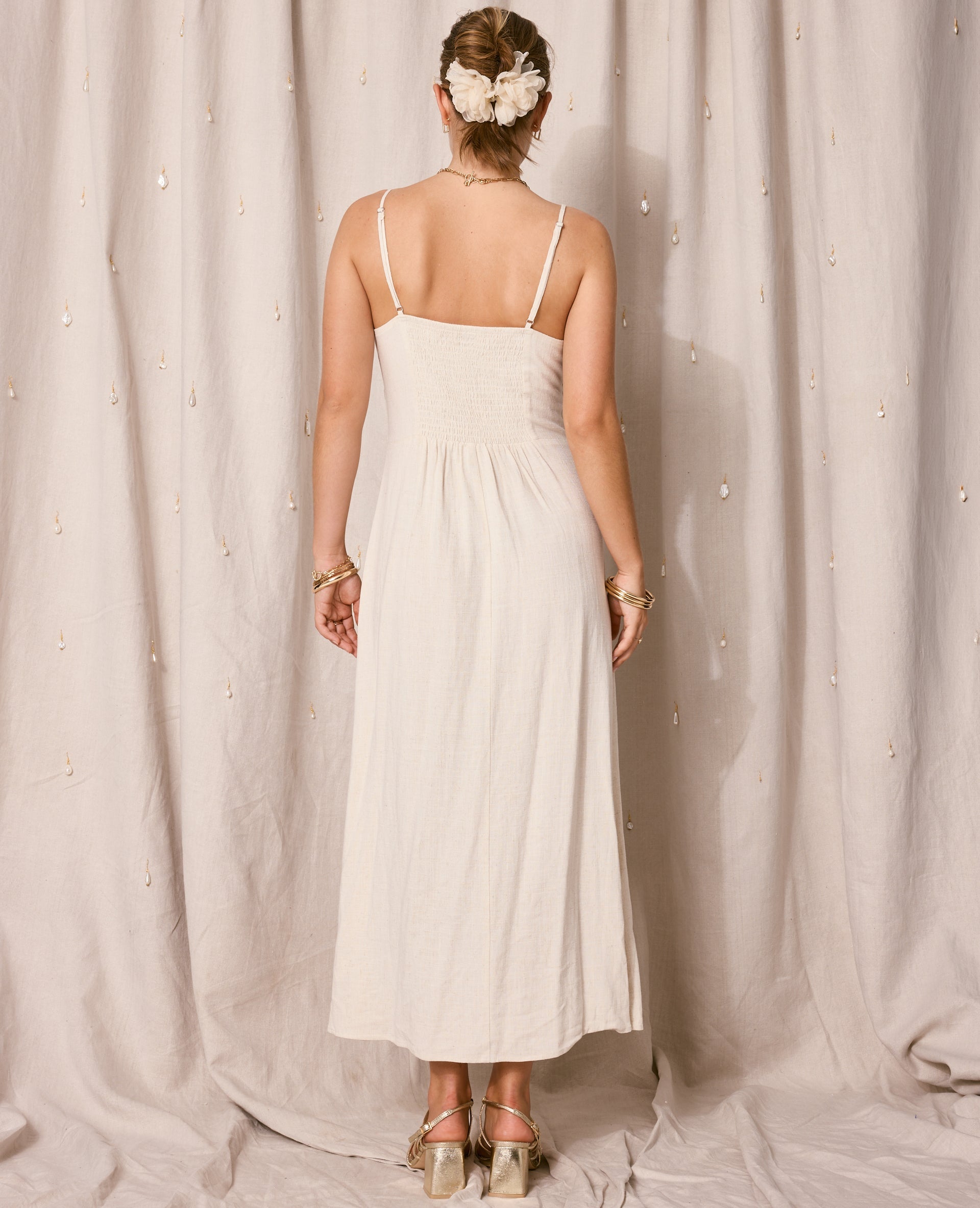 Robe longue boutonnée avec lin