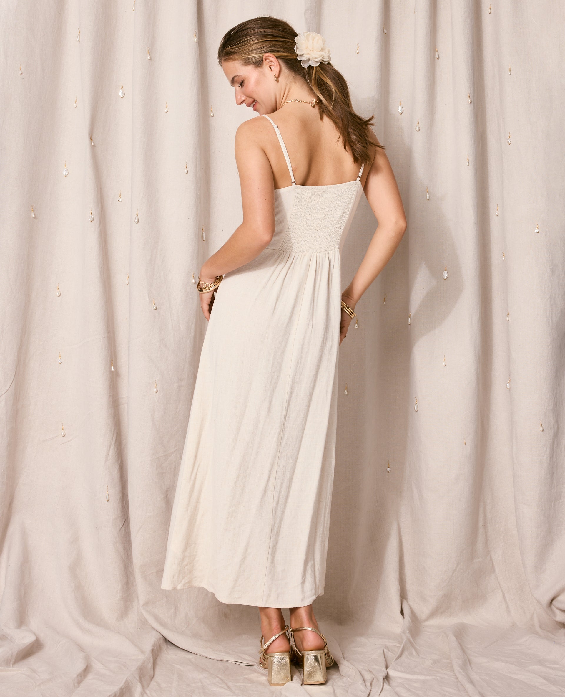 Robe longue boutonnée avec lin