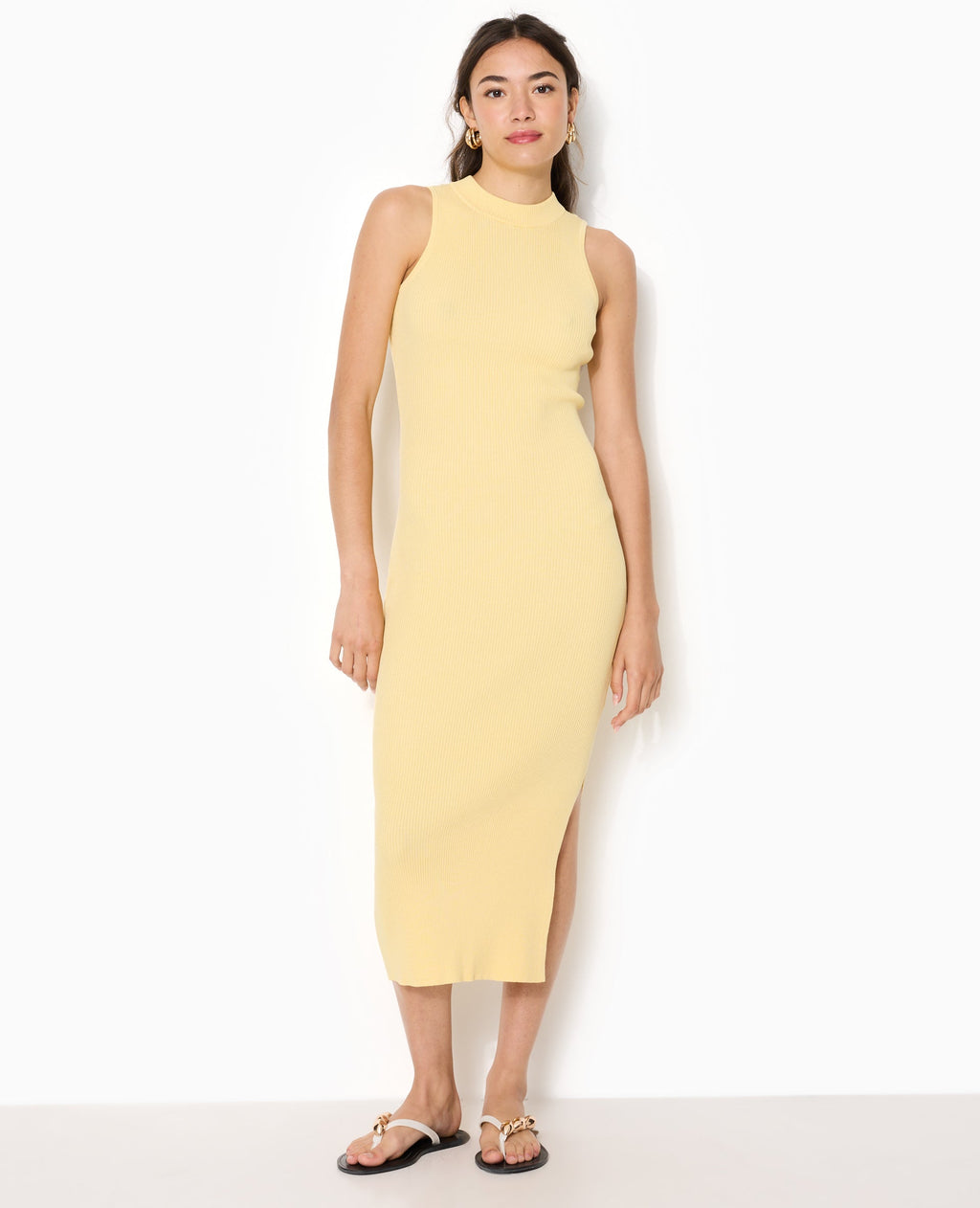 Robe longue et moulante en maille côtelée