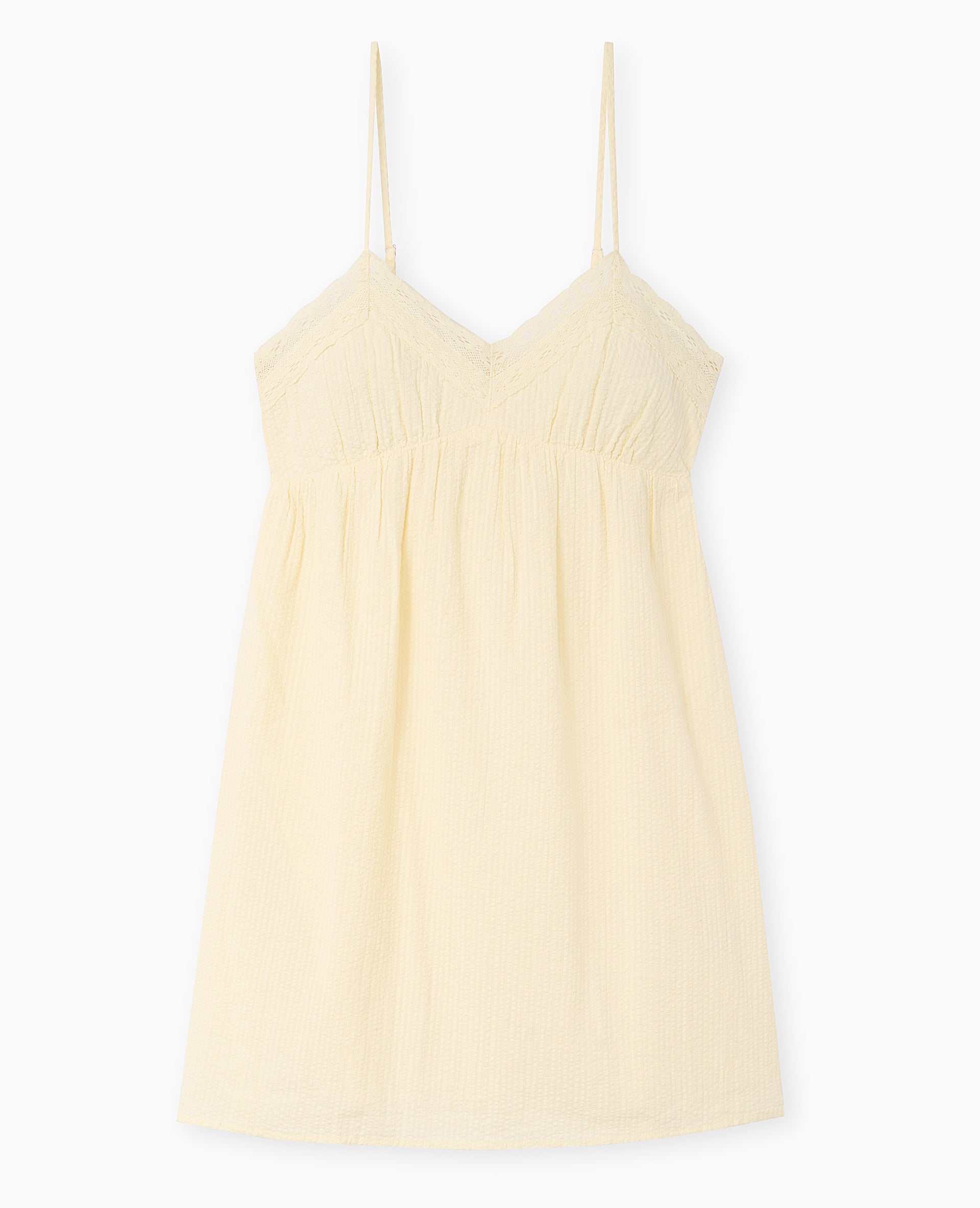 Robe courte en tissu gaufré avec dentelle