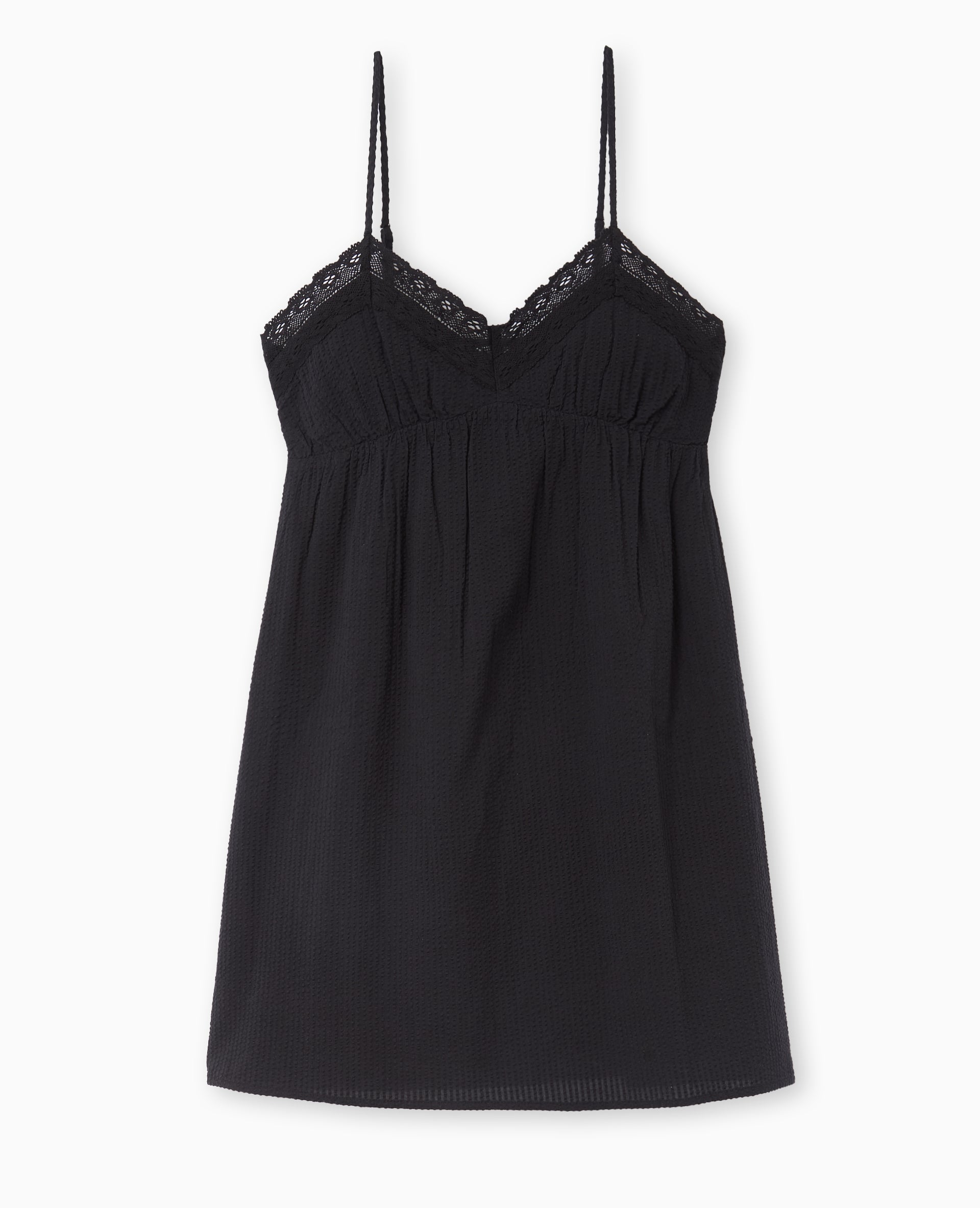 Robe courte en tissu gaufré avec dentelle