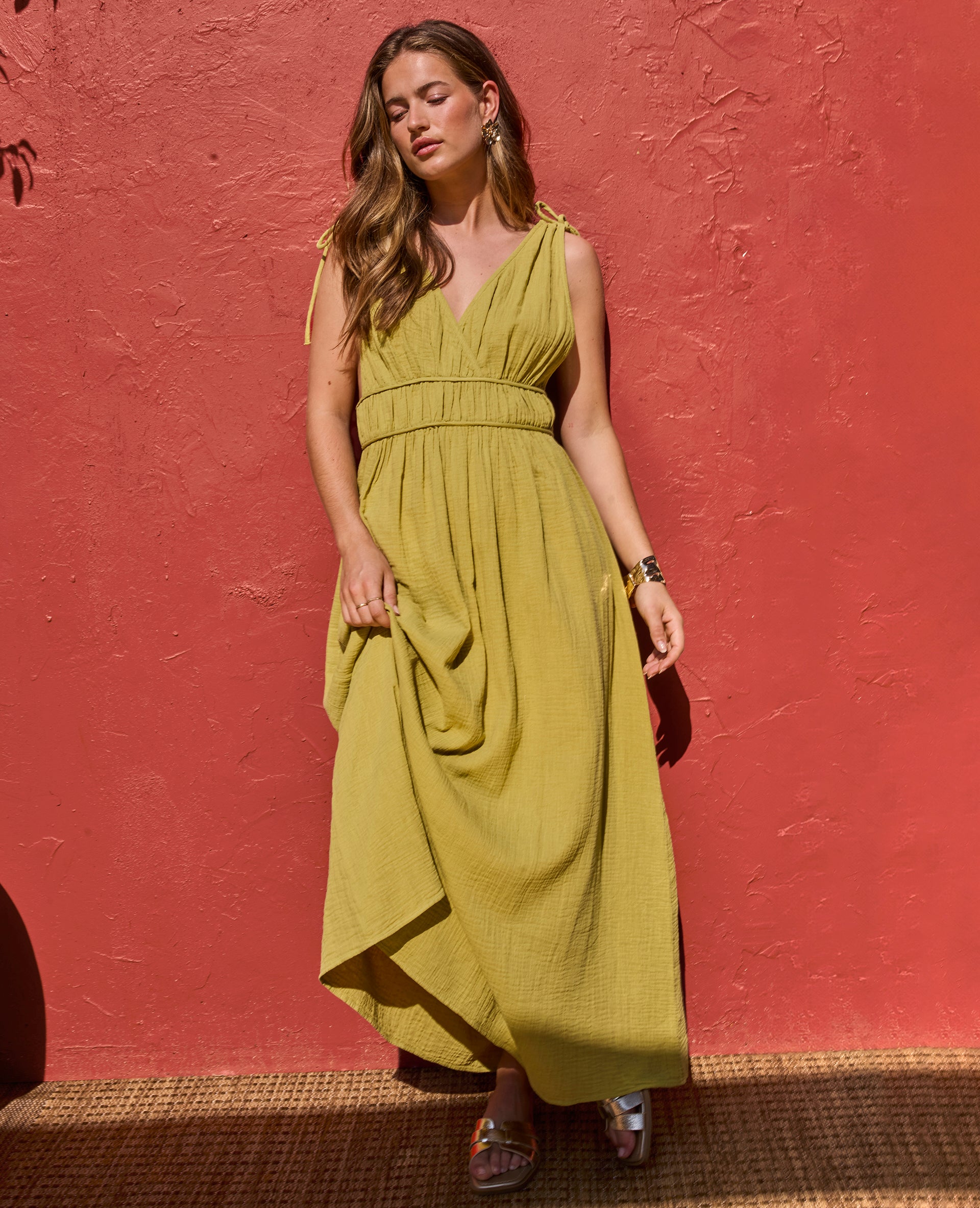 Robe longue en gaze de coton avec nouettes